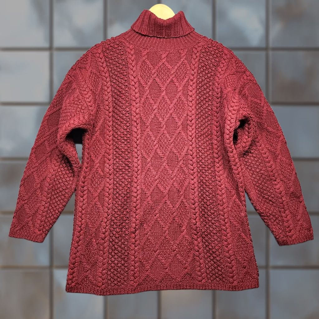 J.Crew J. Crew Cable Knit Turtleneck Sweater Womens Large 100% Wool Burgundy Fisherman Pullover Swing Knit Long Sleeve Wool Mens Womens Girls Boys Size L / US 10 / IT 46 - 1 Thumbnail