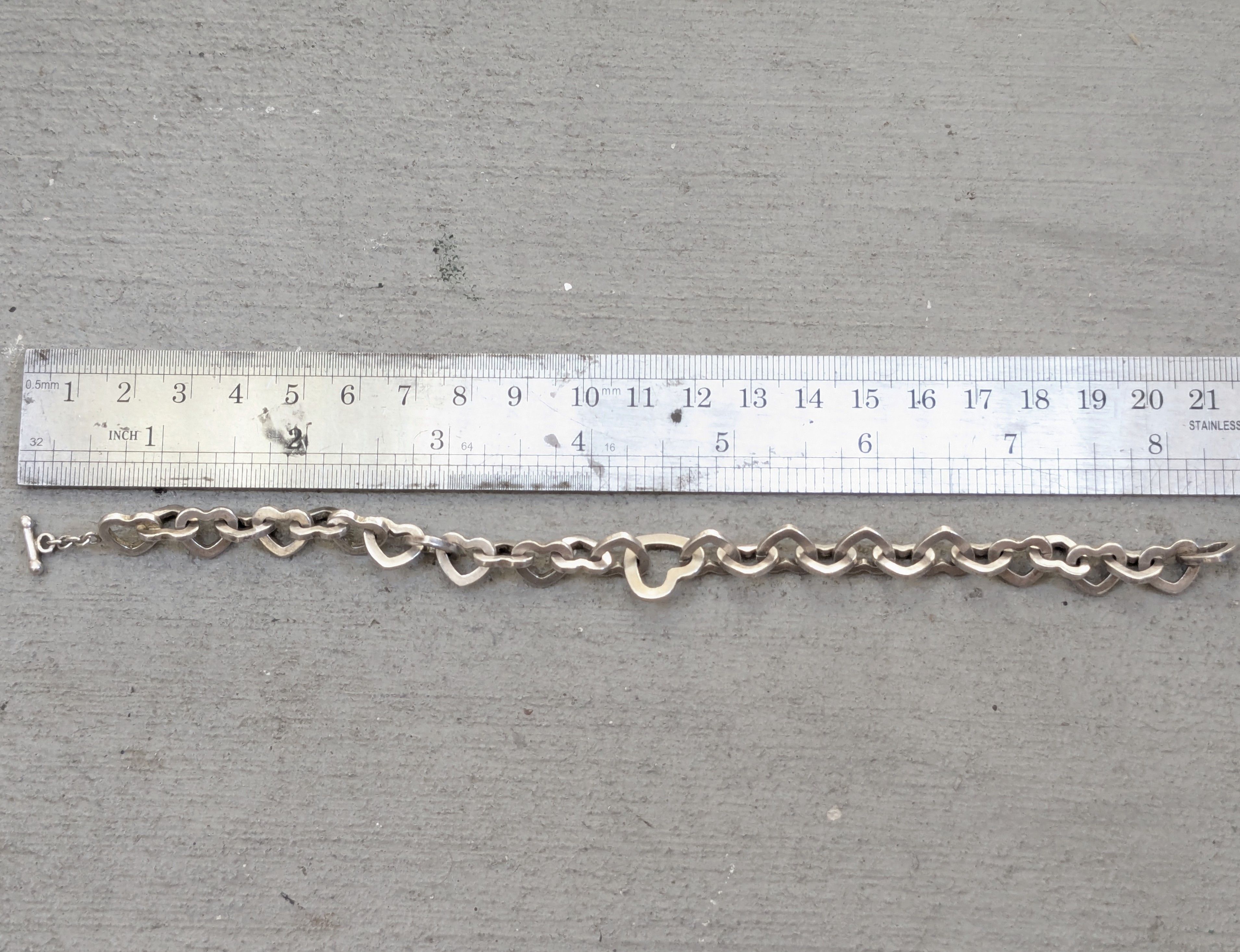 Jewelry Vintage Sterling Silver Bracelet Heart Link Chain Italy Size ONE SIZE - 14 Thumbnail