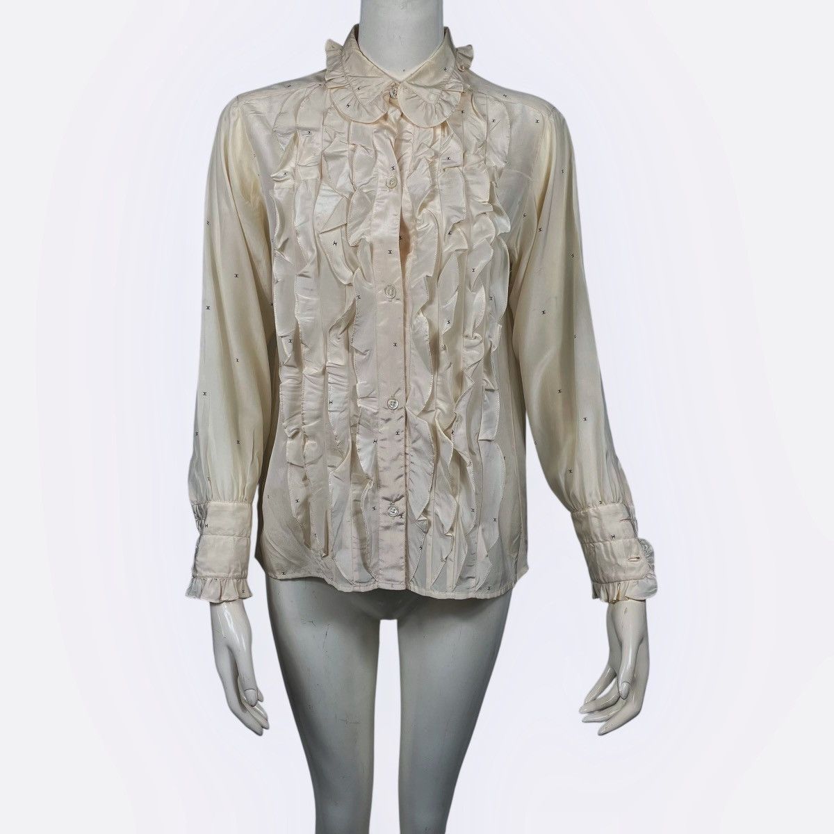Chanel Vintage 80s Chanel Ruffle Silk Blouse Size XS / US 0-2 / IT 36-38 - 1 Thumbnail