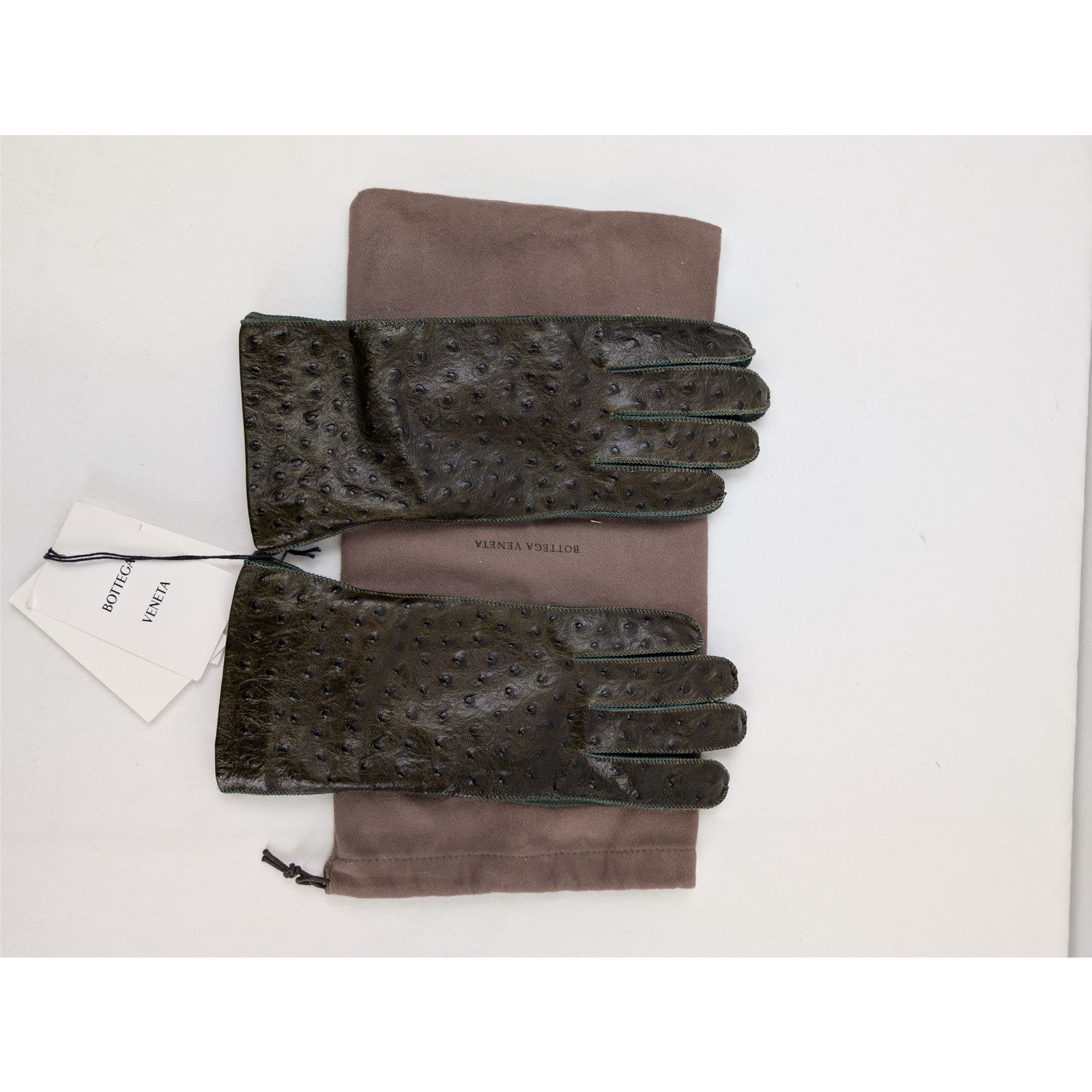 Bottega Veneta o1rshd1 Q:2/ Size:8/ Emboss Ostrich Leather Gloves Seaweed Size ONE SIZE - 10 Thumbnail
