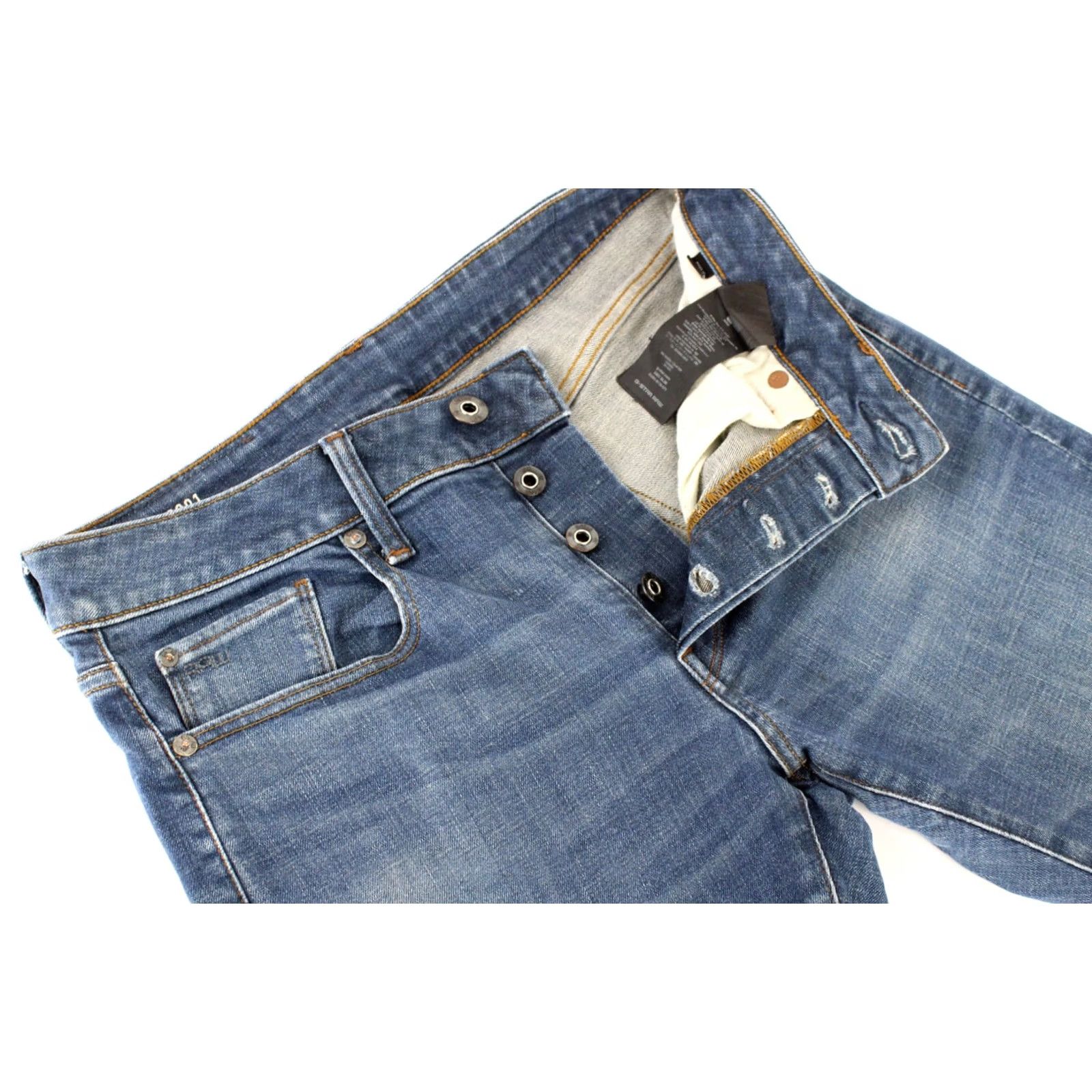 Vintage G-Star Raw 3301 Slim Jeans Men's W28/L32 Stretchy Faded Whiskers Button Fly Blue Denim Casual Mens Size US 28 / EU 44 - 4 Thumbnail