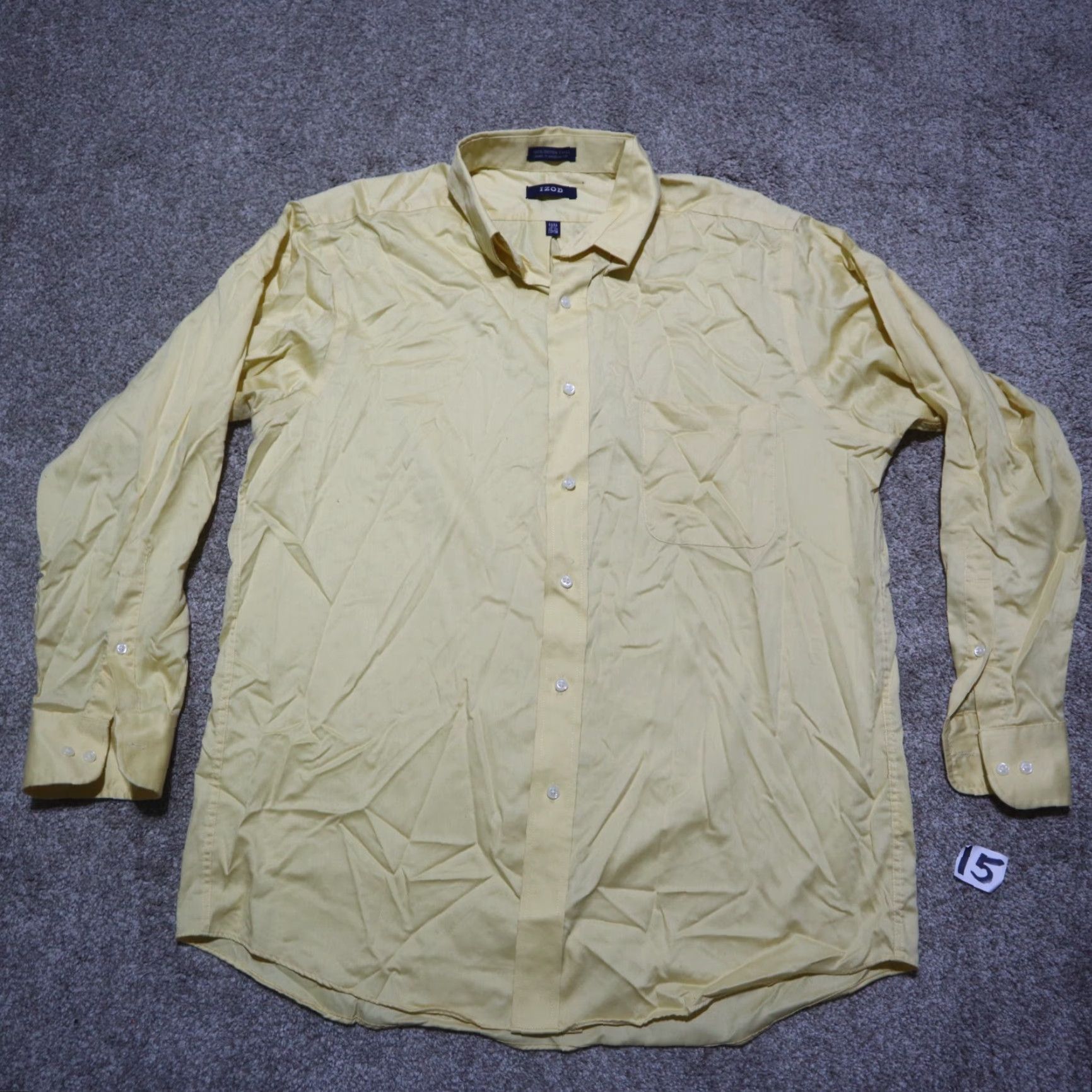 Izod IZOD Shirt Button-Up Adult Men Yellow Long Sleeve Size 16.5 32/33 Colorful Solid Casual Size US XL / EU 56 / 4 - 2 Thumbnail