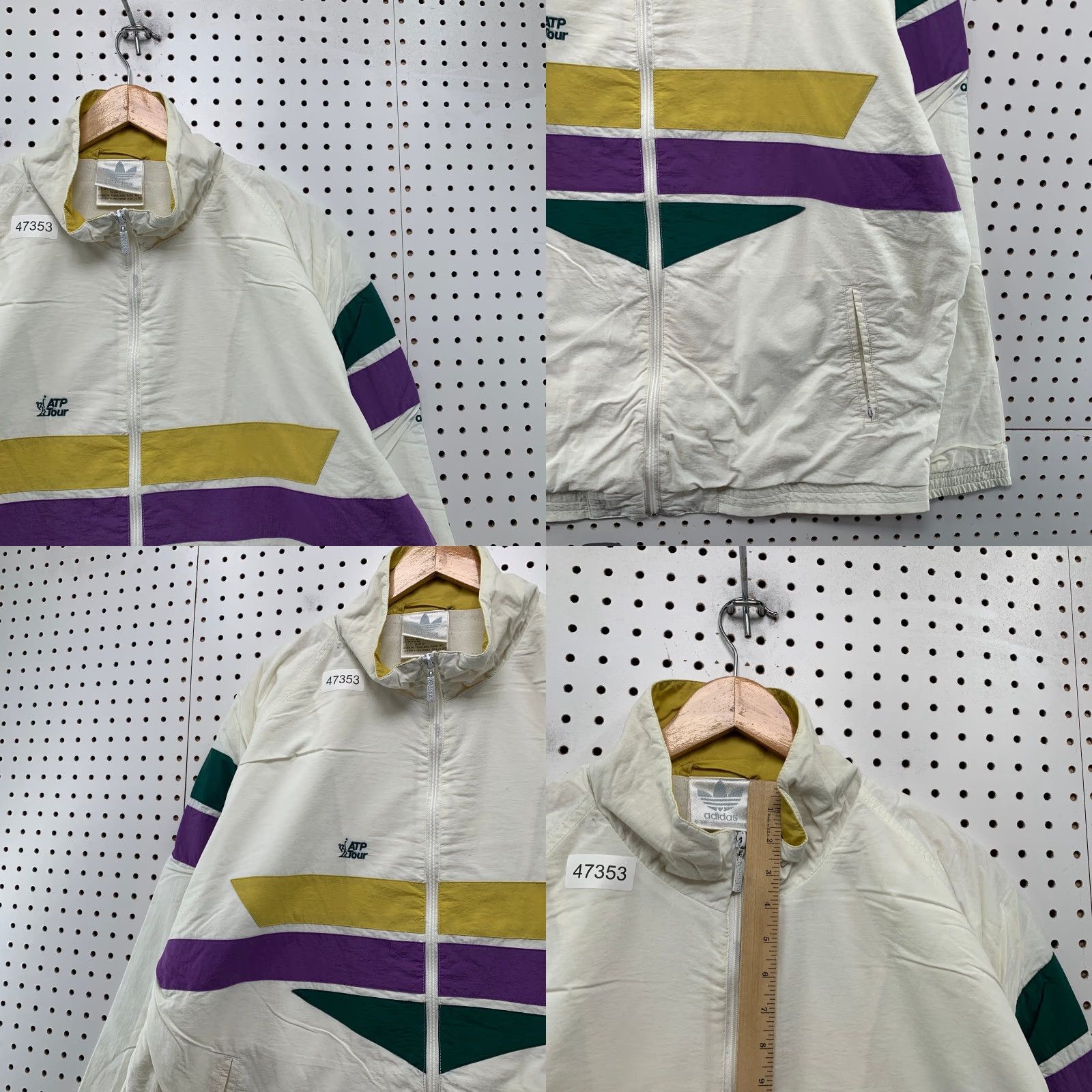 Adidas VINTAGE Adidas ATP Tour Windbreaker Jacket Mens XL Oversized White Purple Size US XL / EU 56 / 4 - 8 Thumbnail