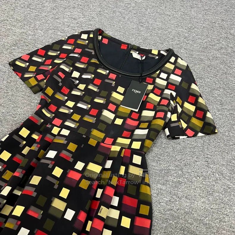 Fendi Fendi Geometric Mosaic Print Silk Dress Size XXS / US 00 / IT 34 - 3 Thumbnail
