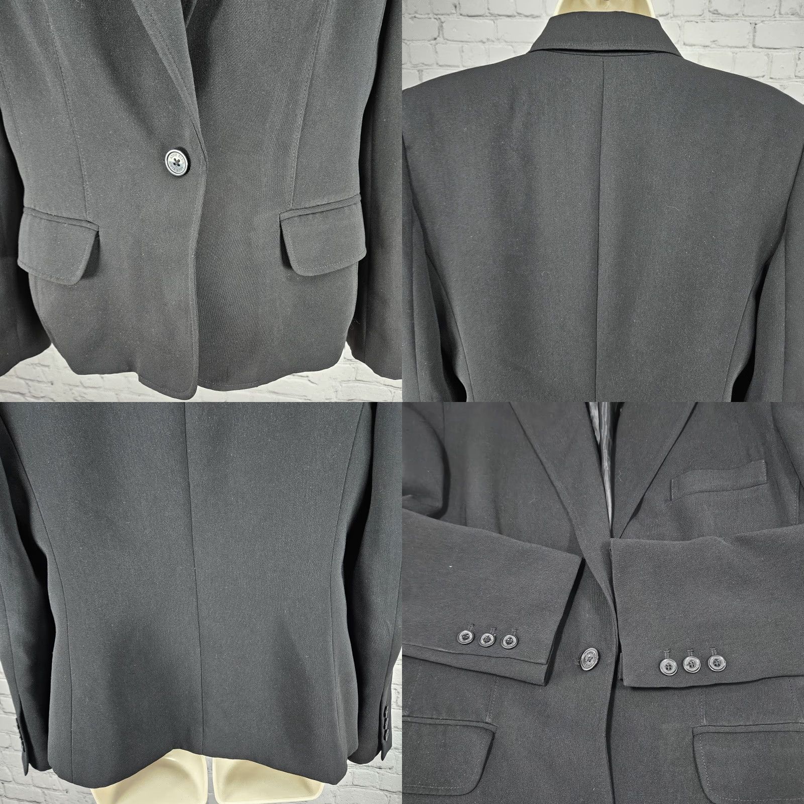 Anne Klein Anne Klein Blazer Jacket Black 1 Button Peak Lapel Single-Breasted Formal Women 10 Regular Long Sleeve Pants Suit Lined Polyester Size L / US 10 / IT 46 - 8 Thumbnail