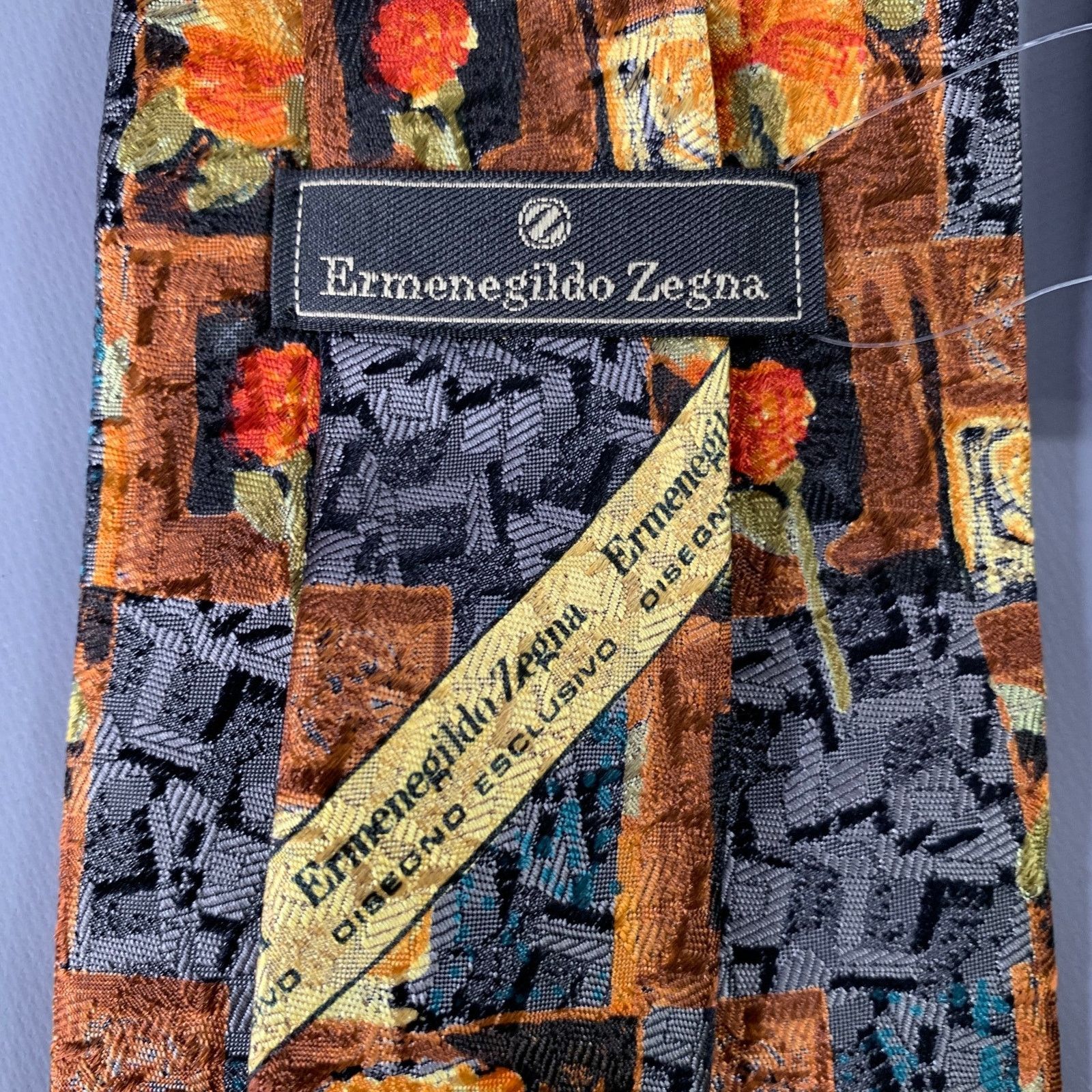 Ermenegildo Zegna ERMENEGILDO ZEGNA Grey Yellow Abstract Floral Silk Tie Size ONE SIZE - 3 Thumbnail