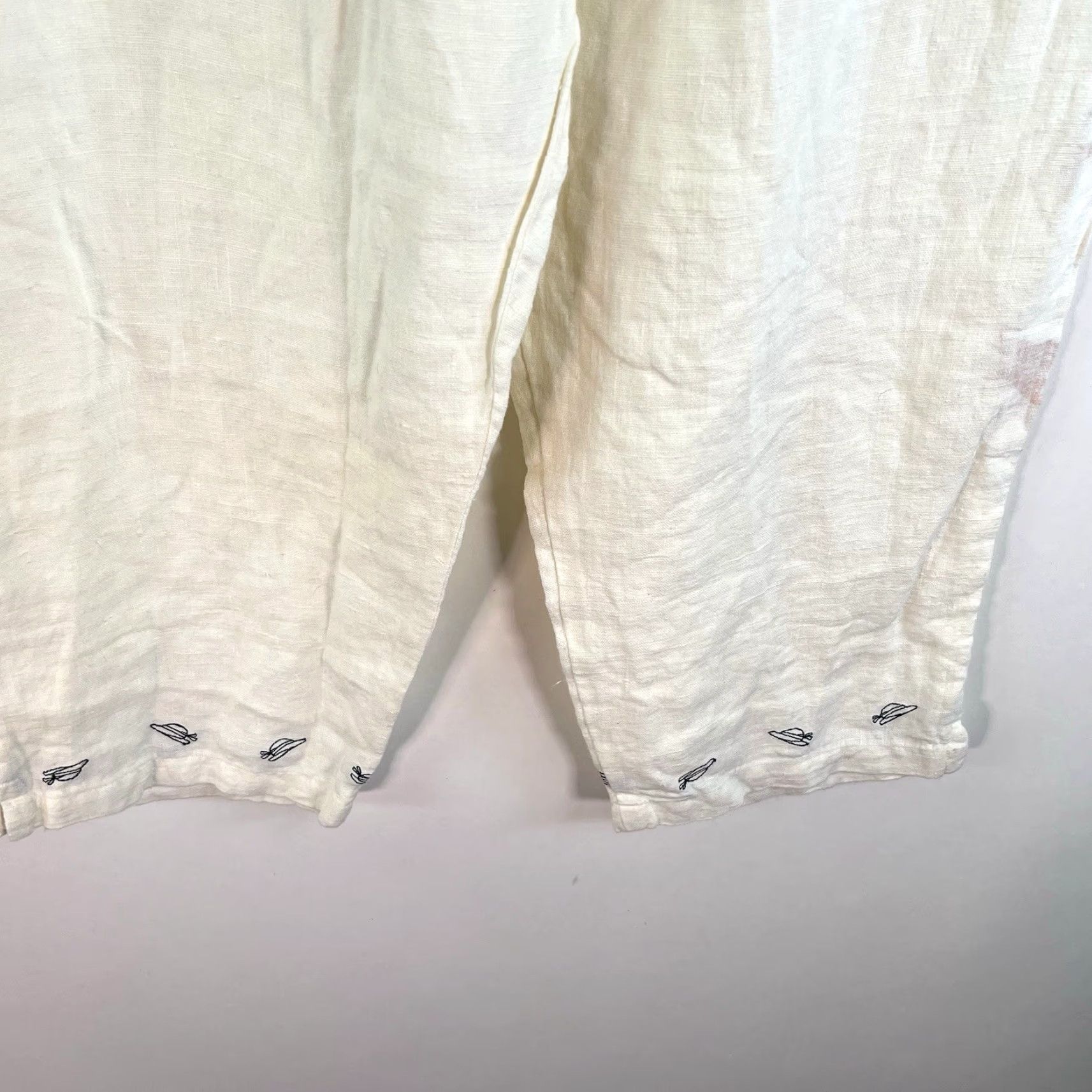 Vintage VINTAGE Aegean Linen Pants Womens Size S White 26X22 Embroidered Capri High Rise Straight Leg Pockets Beach Theme Size 28" / US 6 / IT 42 - 4 Thumbnail