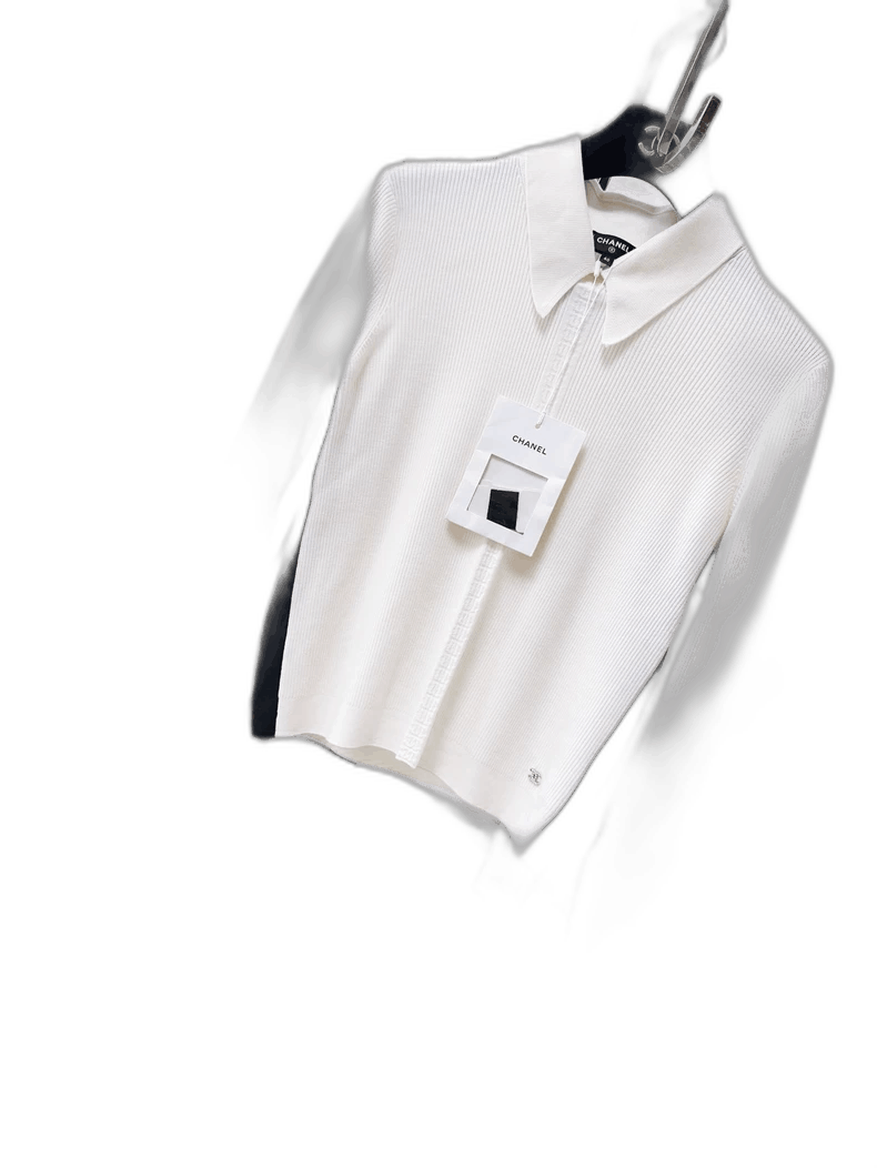 Chanel Chanel Coco Neige White Knit Top with Black Trim Size M / US 6-8 / IT 42-44 - 1 Thumbnail
