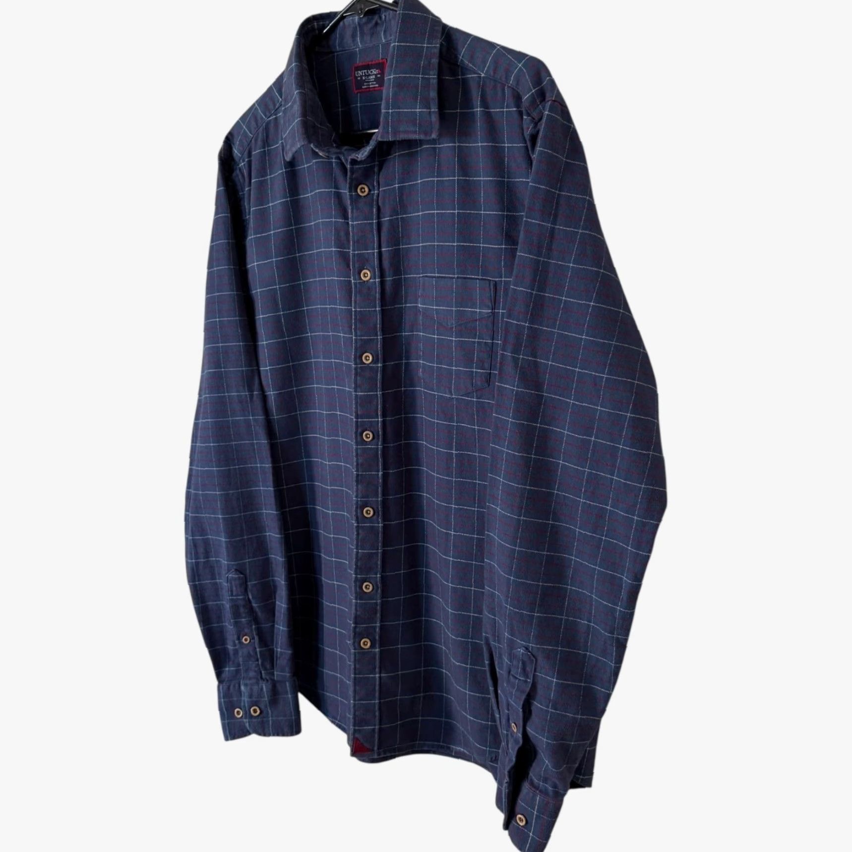 UNTUCKit VINTAGE UNTUCKit Men’s Plaid Button-Up Shirt XL Tall Slim Cotton Long Sleeve Blue Casual Office Western Size US XL / EU 56 / 4 - 2 Thumbnail