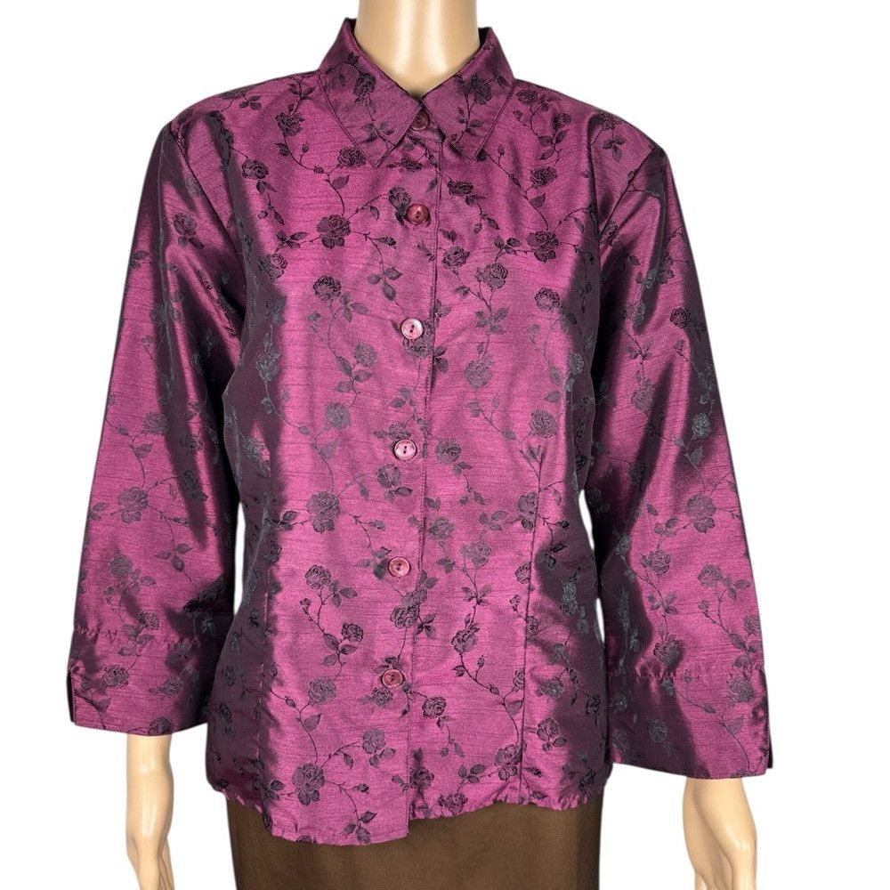 Other Vintage Design Assets Purple Taffeta Blouse Jacket Size L Size L / US 10 / IT 46 - 1 Thumbnail