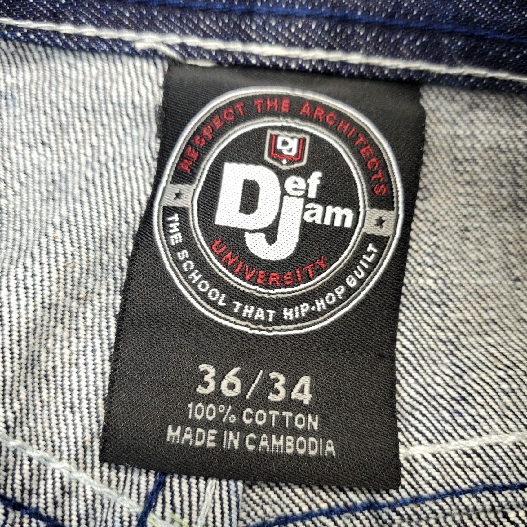 Denime Def Jam University Hip Hop Built Y2K Baggy Jeans Men 36 Blue Denim Frayed Hem Jeans Size 36 Mens Denim Baggy/Relaxed Fit 100% Cotton Slim? Size US 36 / EU 52 - 6 Thumbnail