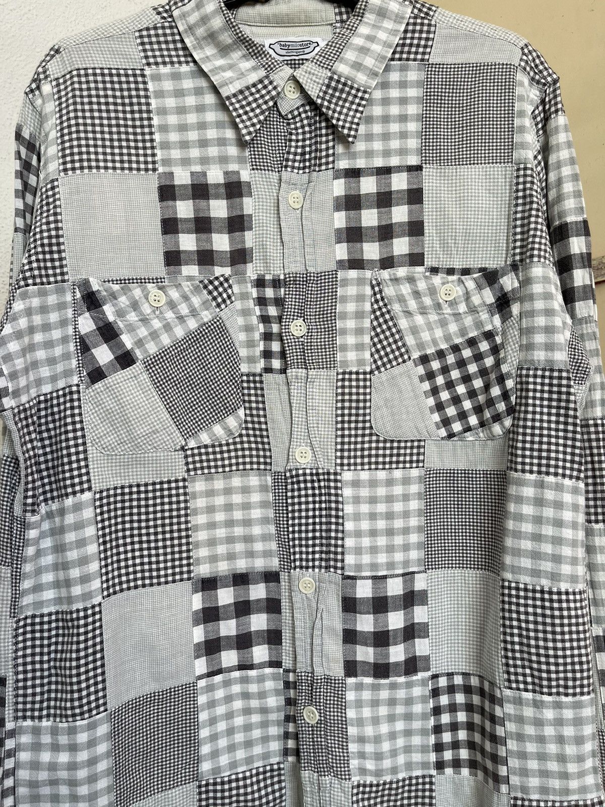 Vintage Baby Milo Store Bape Patchwork Button Longsleeve Shirt Size US L / EU 52-54 / 3 - 3 Thumbnail