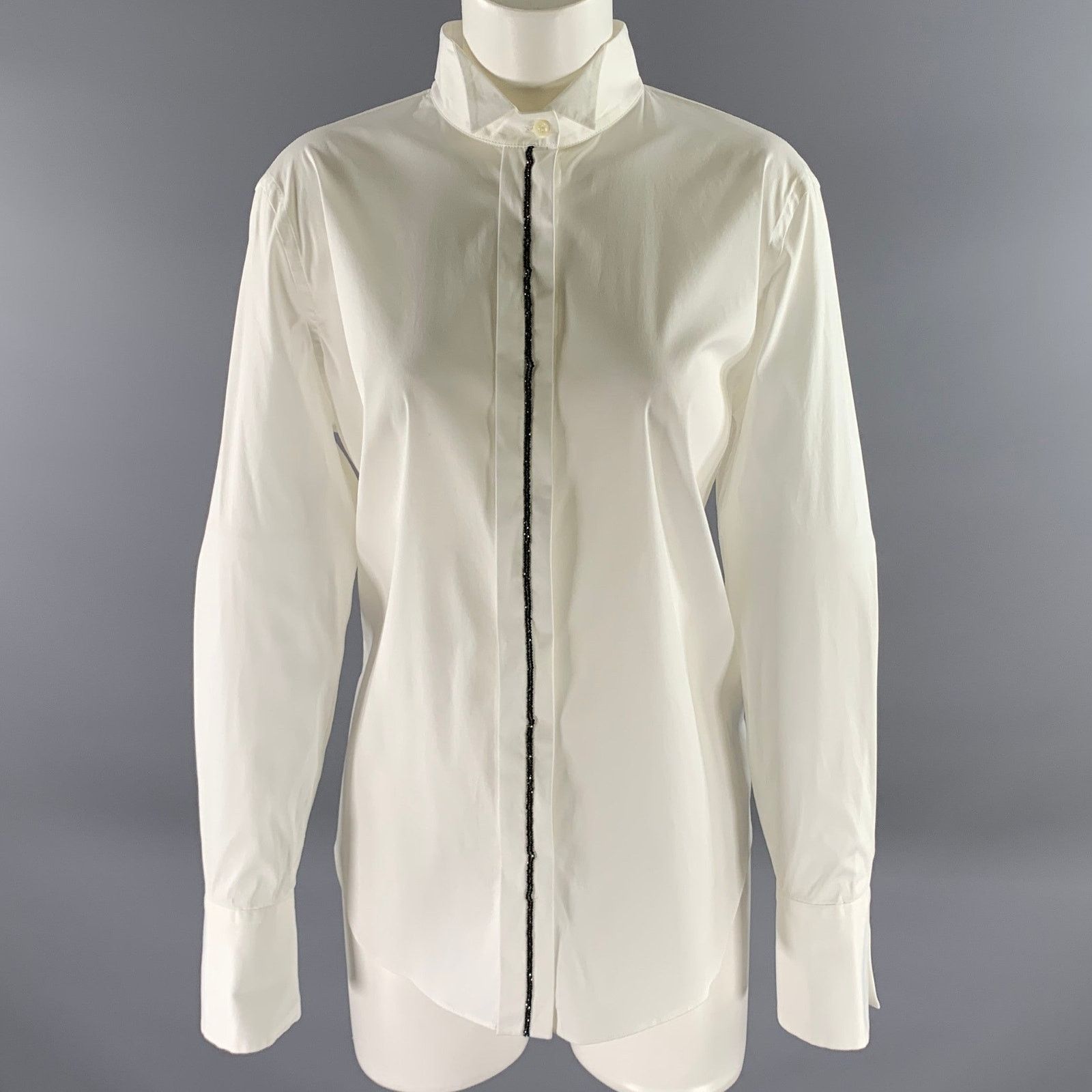 Brunello Cucinelli BRUNELLO CUCINELLI Size XL White Cotton Blend Beaded Shirt Size XL / US 12-14 / IT 48-50 - 1 Thumbnail