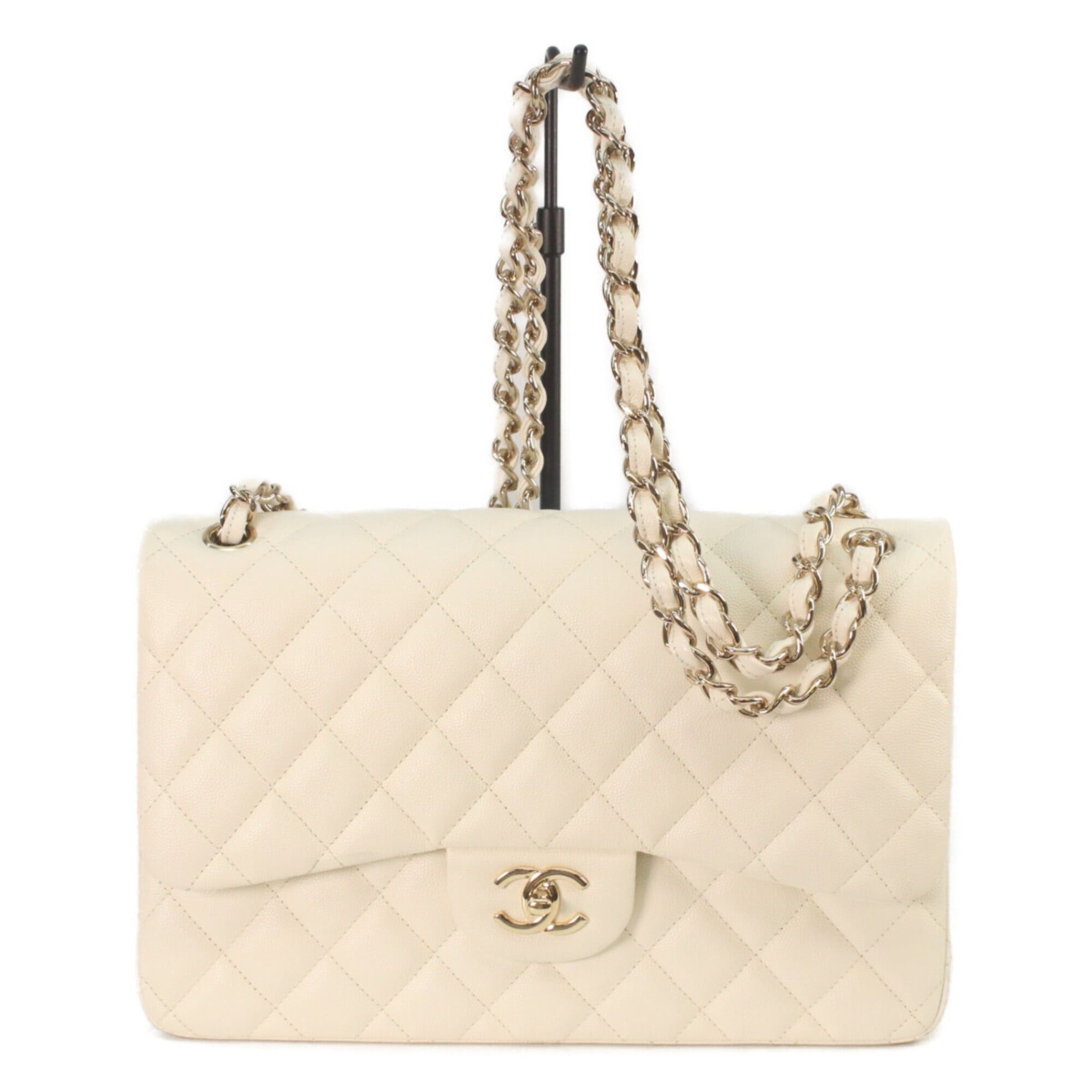 Chanel CHANEL A58600 Ivory Caviar Gold Hardware Double Flap Large Matelassé 30 Shoulder Bag Size ONE SIZE - 1 Thumbnail