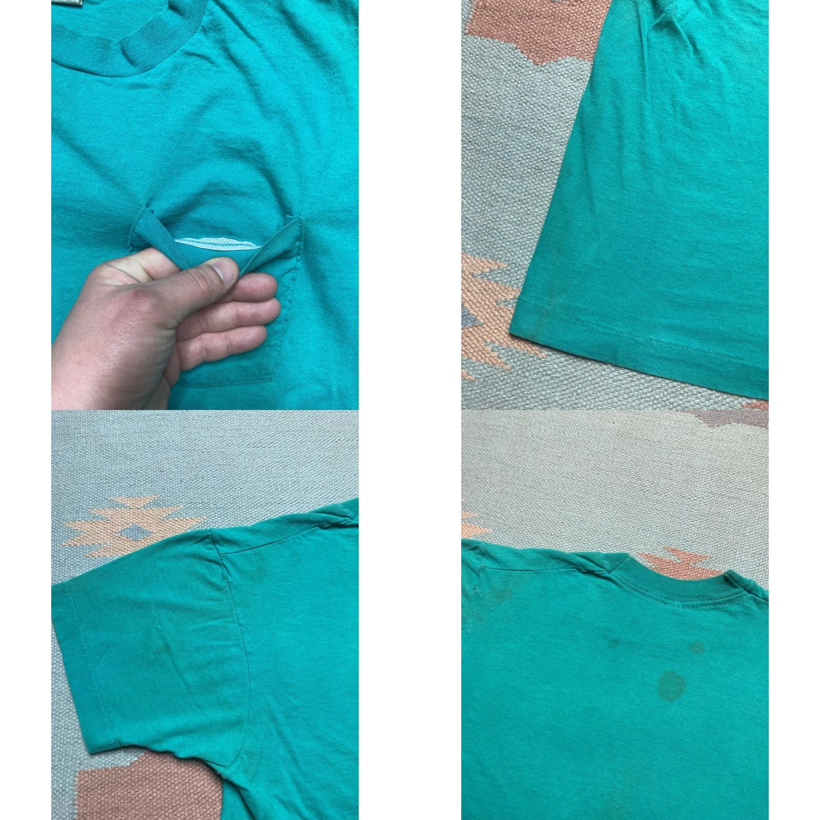 Fruit Of The Loom VINTAGE Fruit of the Loom T-Shirt Pocket Turquoise 80s Large Men Size US L / EU 52-54 / 3 - 9 Thumbnail