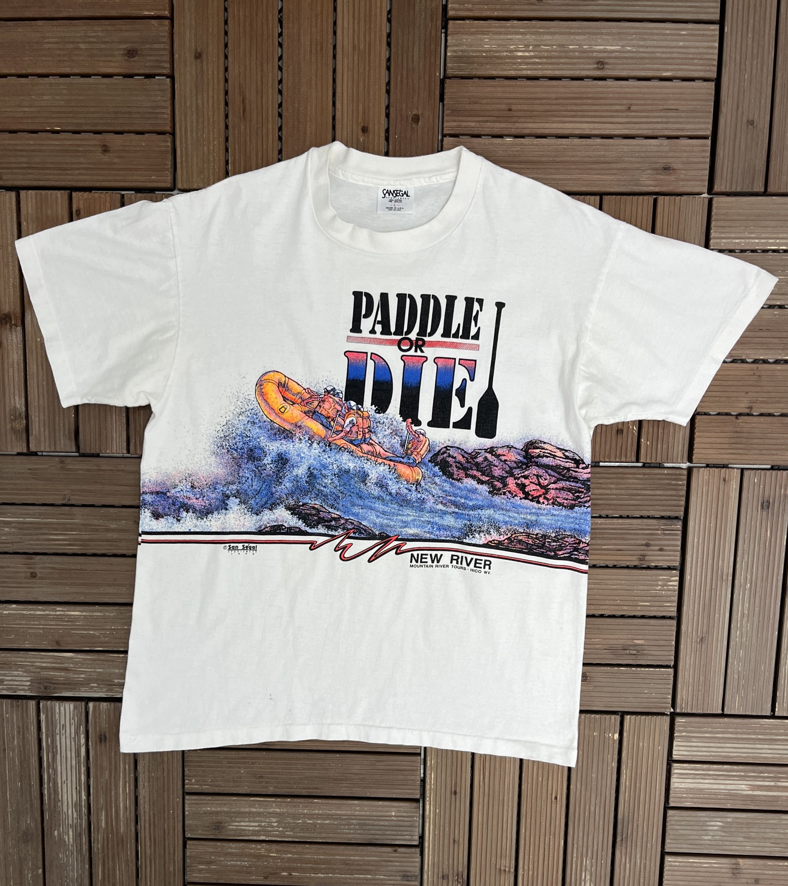 Vintage New River Hico, West Virginia Paddle or Die Vintage T-Shirt Size US L / EU 52-54 / 3 - 1 Thumbnail