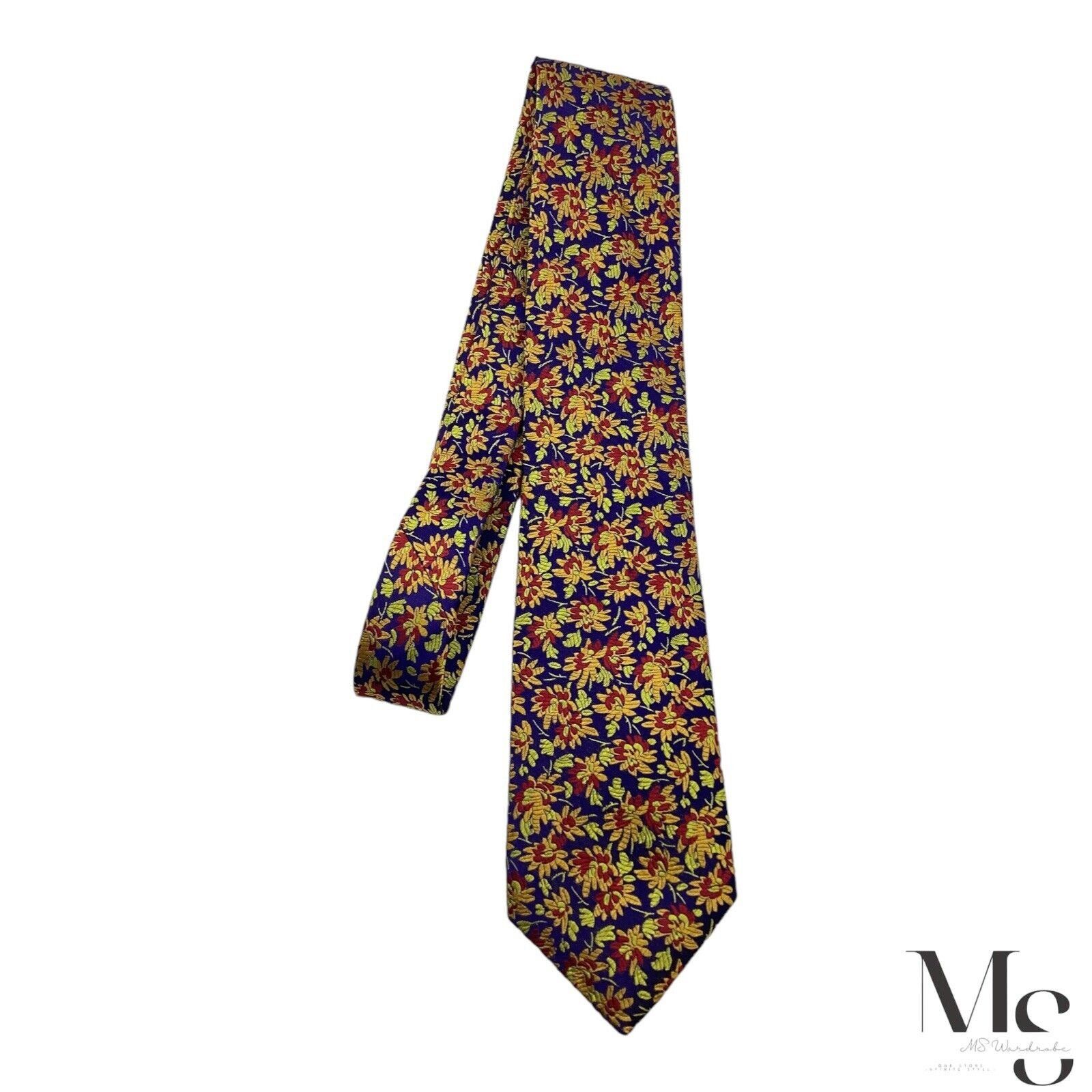 Charles Tyrwhitt CHARLES TYRWHITT Blue & Gold Floral Silk Tie Made In England Size ONE SIZE - 5 Thumbnail