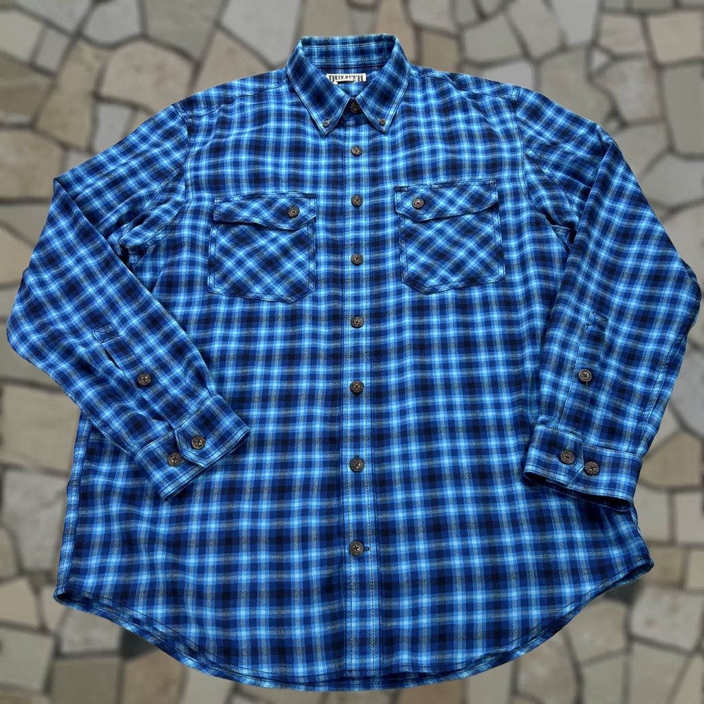 Duluth Trading Company Duluth Trading Co Shirt Mens LT Blue Plaid Flannel Button Up Casual Workwear Big & Tall Size US L / EU 52-54 / 3 - 1 Thumbnail