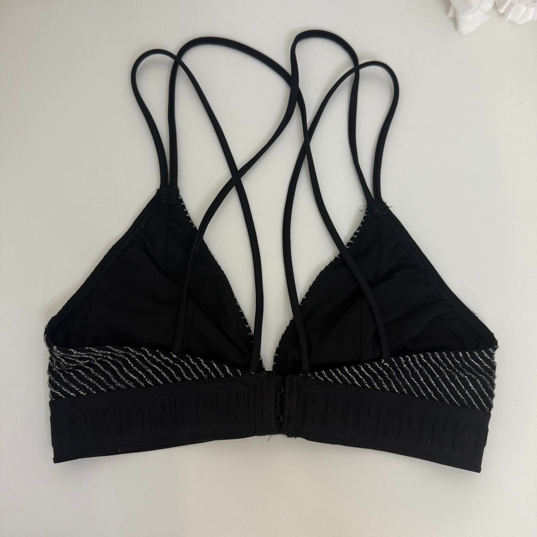 Pink Pink Victorias Secret Black & Silver Strappy Unlined Bralett Size ONE SIZE - 2 Thumbnail