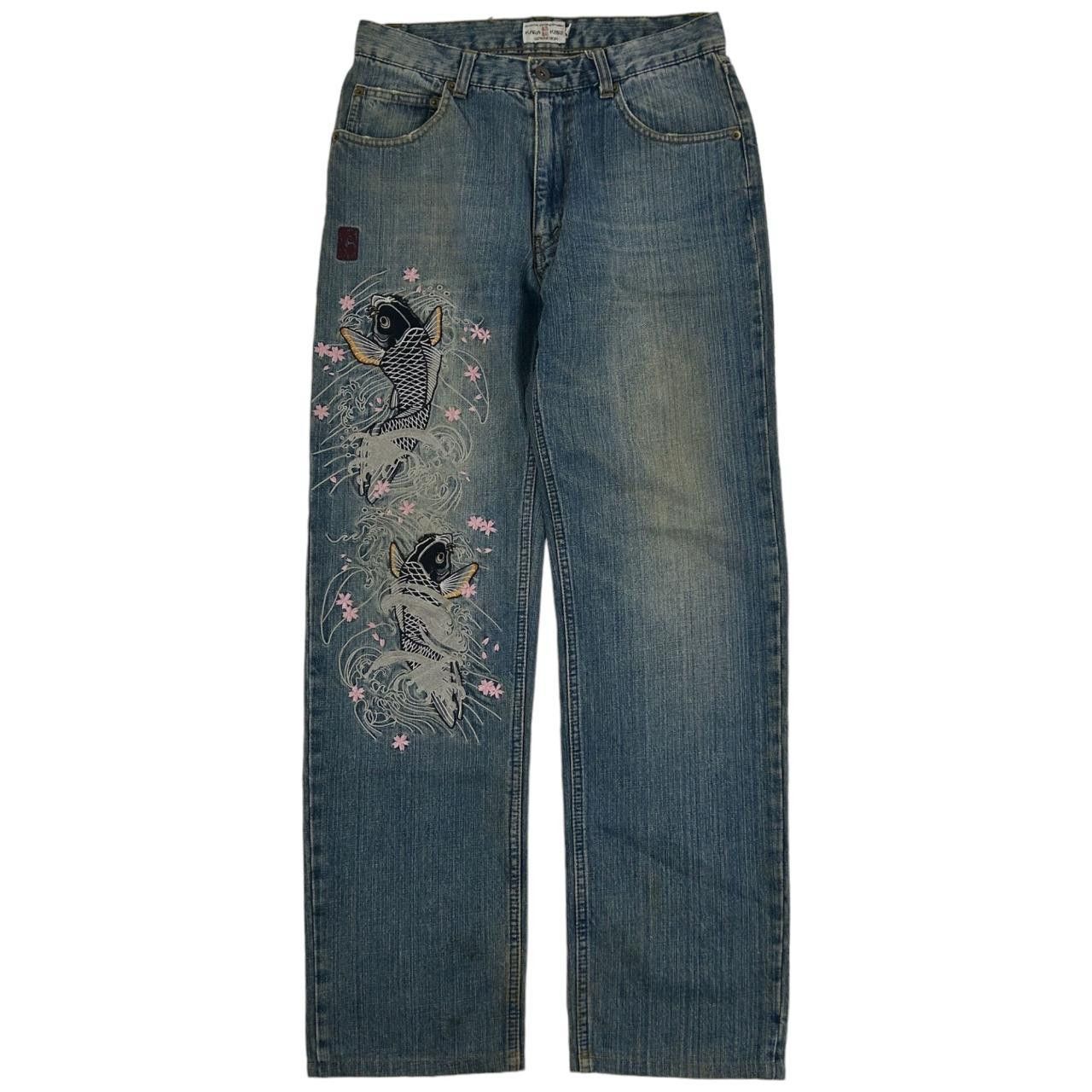 Vintage Kara Kuri Koi Fish Japanese Denim Jeans Size W30