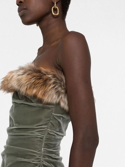 Saint Laurent Paris o1tp1o1224 Mini Dress In Velvet With Faux Fur in Green Size XS / US 0-2 / IT 36-38 - 5 Thumbnail