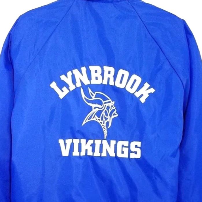 Vintage VINTAGE Lynbrook Vikings Jacket Mens Large Blue 90s San Jose Made In USA Cardinal Windbreaker Nylon Lining Fleece Reversible? (no) Size US L / EU 52-54 / 3 - 2 Thumbnail