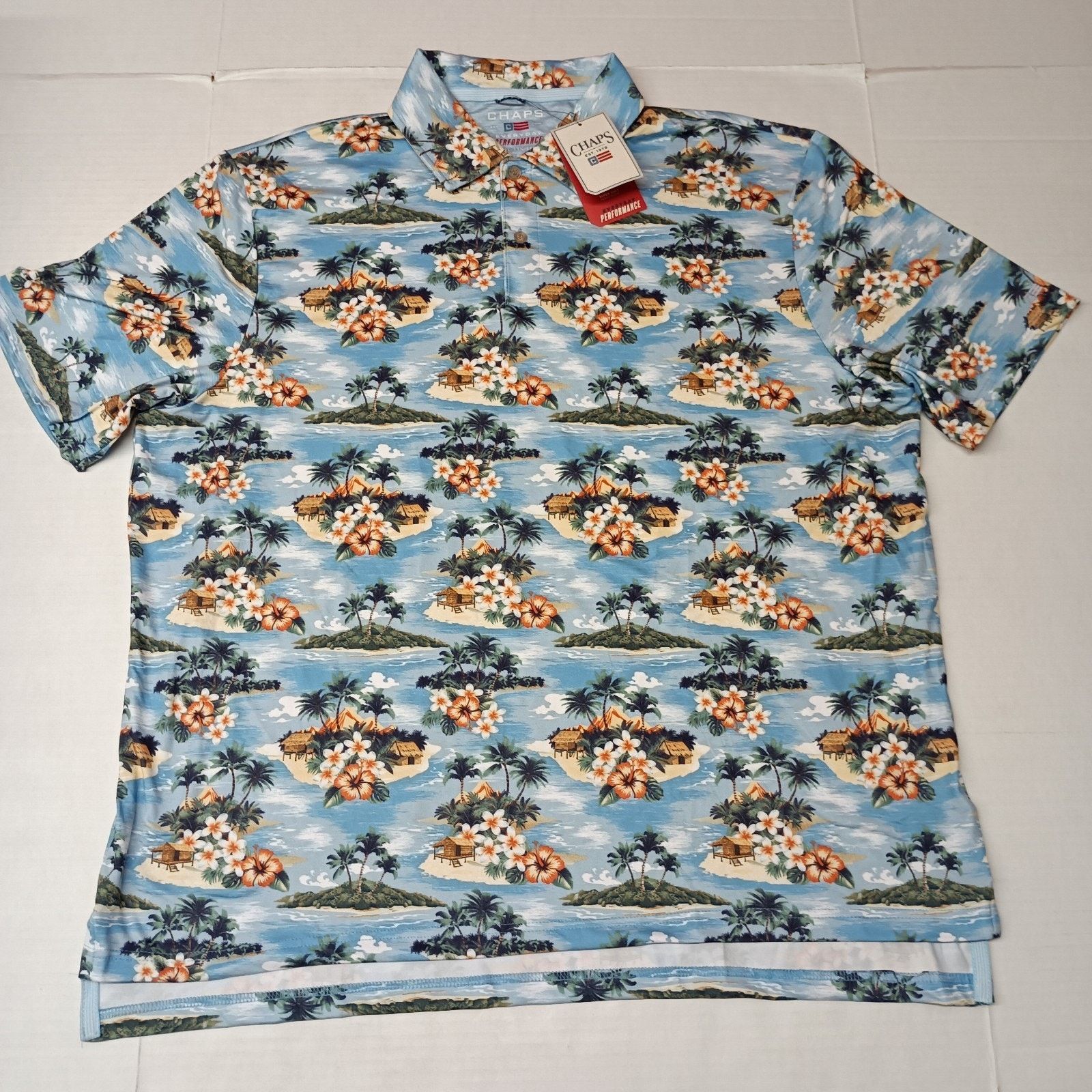 Chaps Chaps Polo Shirt Men's Size 2XL Blue Floral Moisture Wick Size US XXL / EU 58 / 5 - 1 Thumbnail