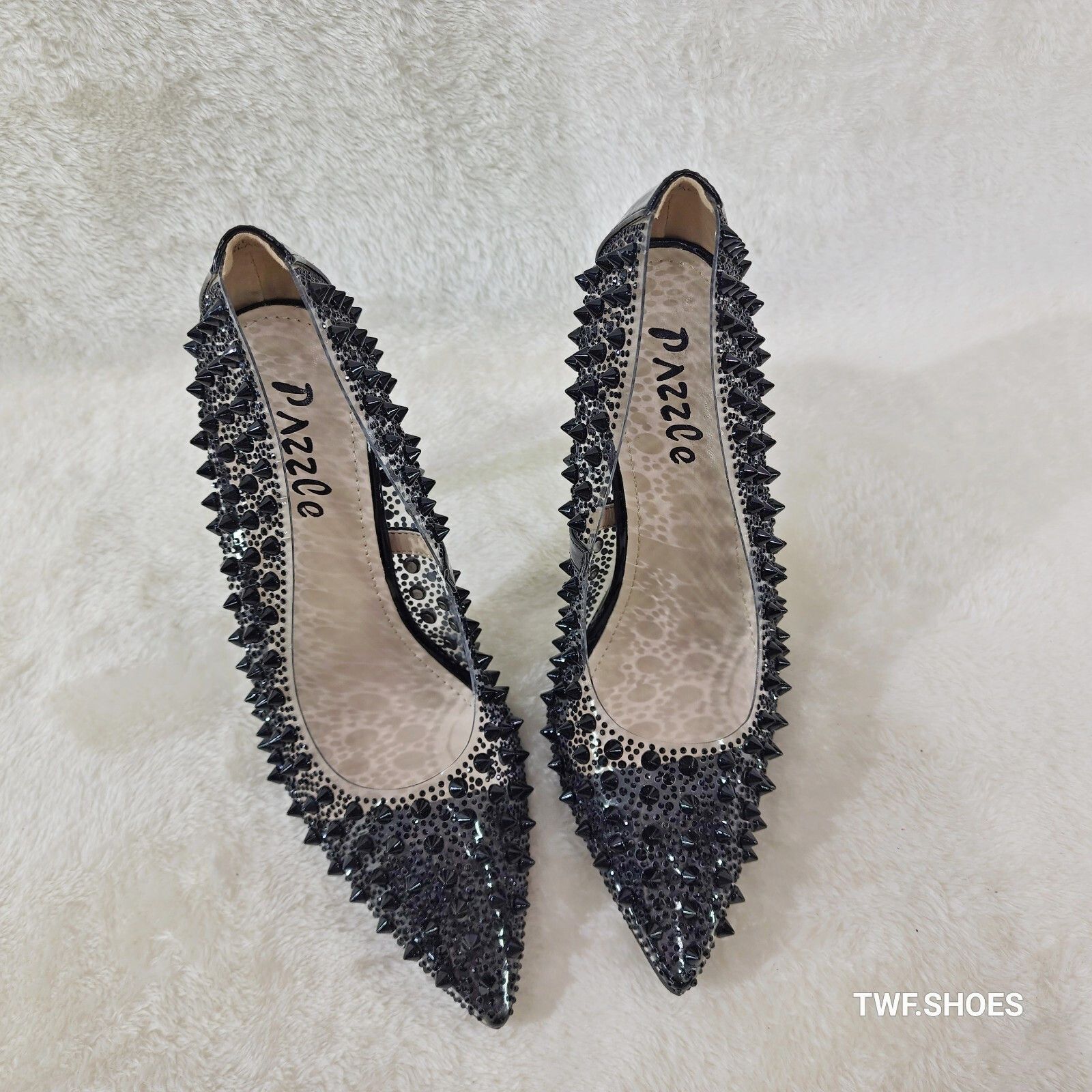 Other Spicy Stiletto PVC Clear Pumps Black Studs & Rhinestone Pump Size US 8 / IT 38 - 5 Thumbnail