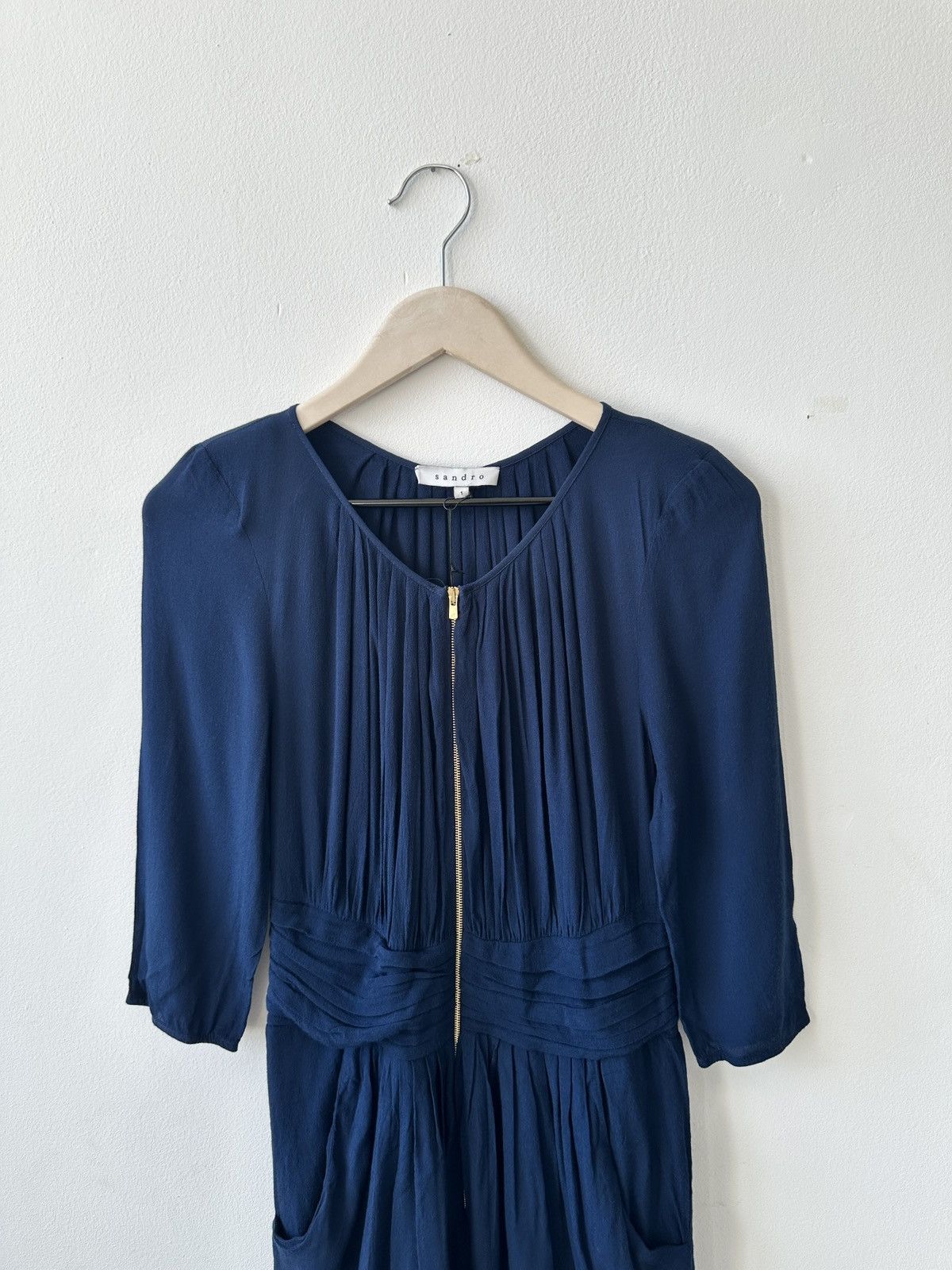 Sandro Paris blue zip midi dress viscose