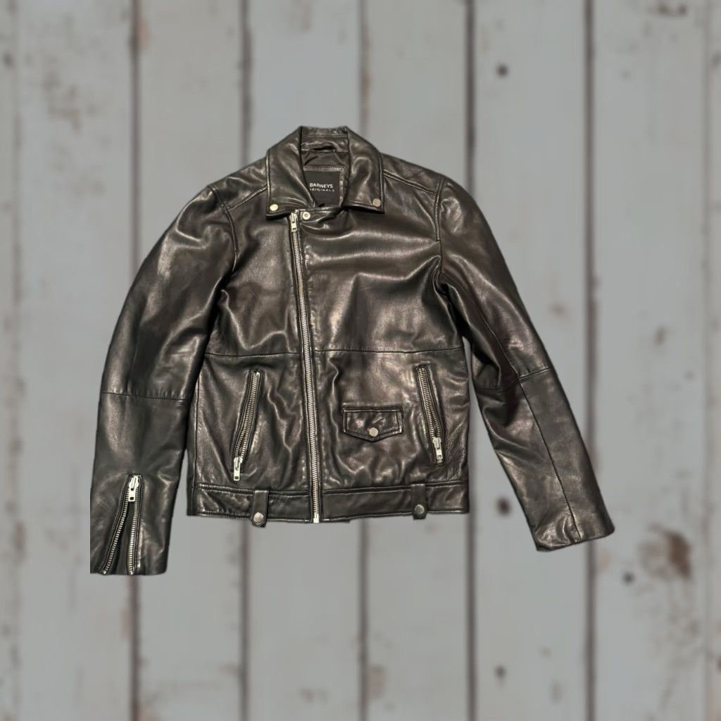 Skin BARNEYS Originals Leather Jacket Moto Biker Black Size SML Mens Regular Short Zip Pockets Full Zip Leather Barneys Originals Jacket Size US S / EU 44-46 / 1 - 1 Thumbnail