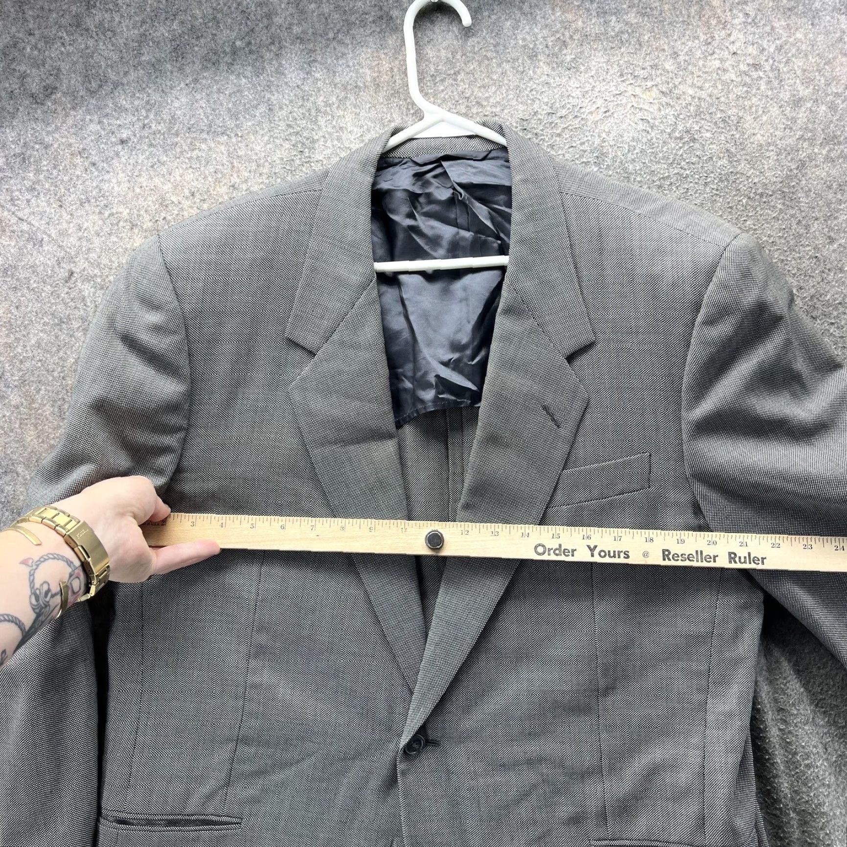 Vintage Hickey Freeman Blazer Mens 44 Gray Wool Check Classic Fit Two Button Sport Coat Size 44R - 7 Thumbnail