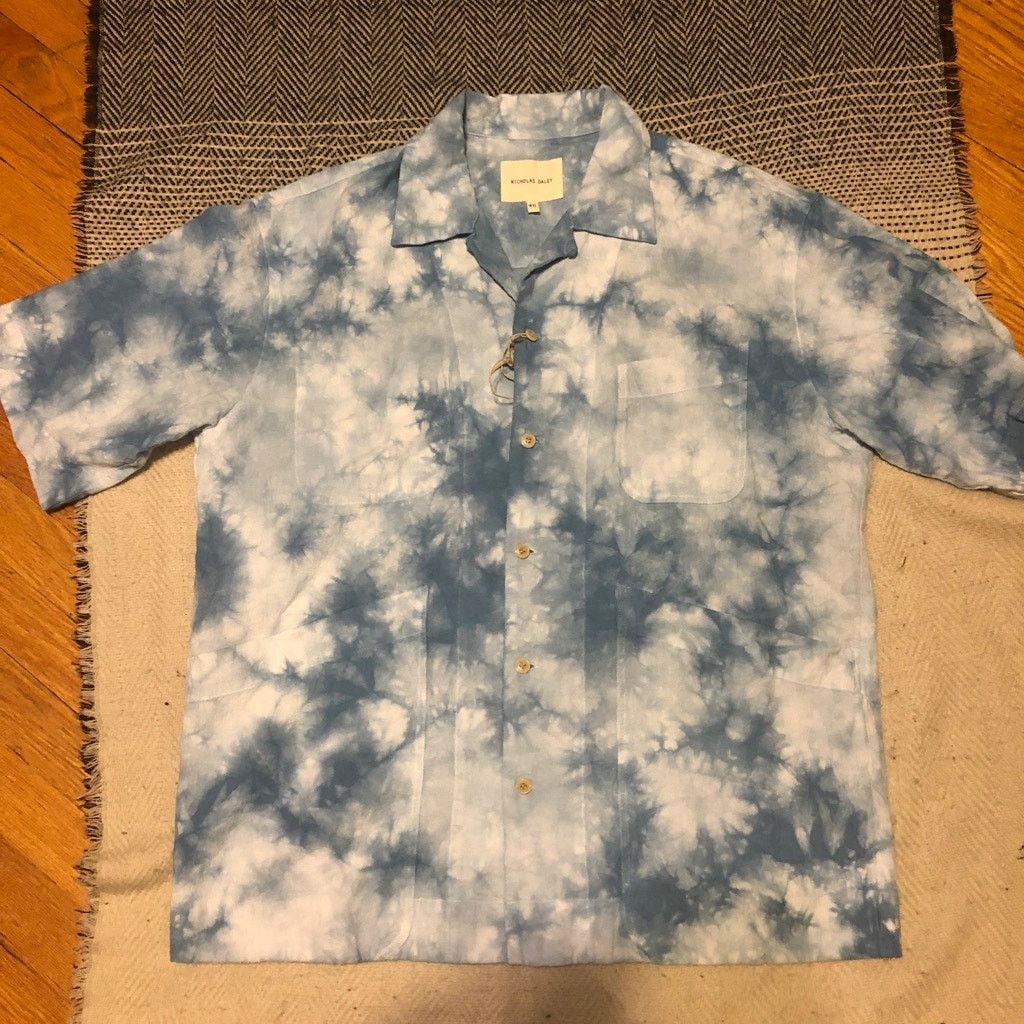 Nicholas Daley Beach Shirt Blue Tie-Dye Cotton Chore Pockets - 40/L NWT Size US L / EU 52-54 / 3 - 2 Thumbnail