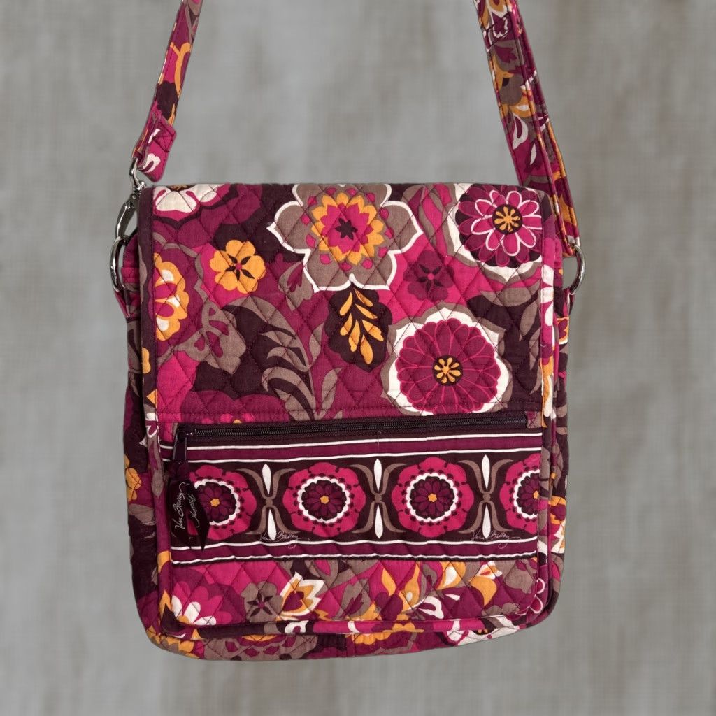 Vintage Vera Bradley Floral Crossbody Bag Magenta Adjustable Strap 11x11x1 Women Crossbody Magenta Floral Cotton 11x11x1 Size ONE SIZE - 1 Thumbnail