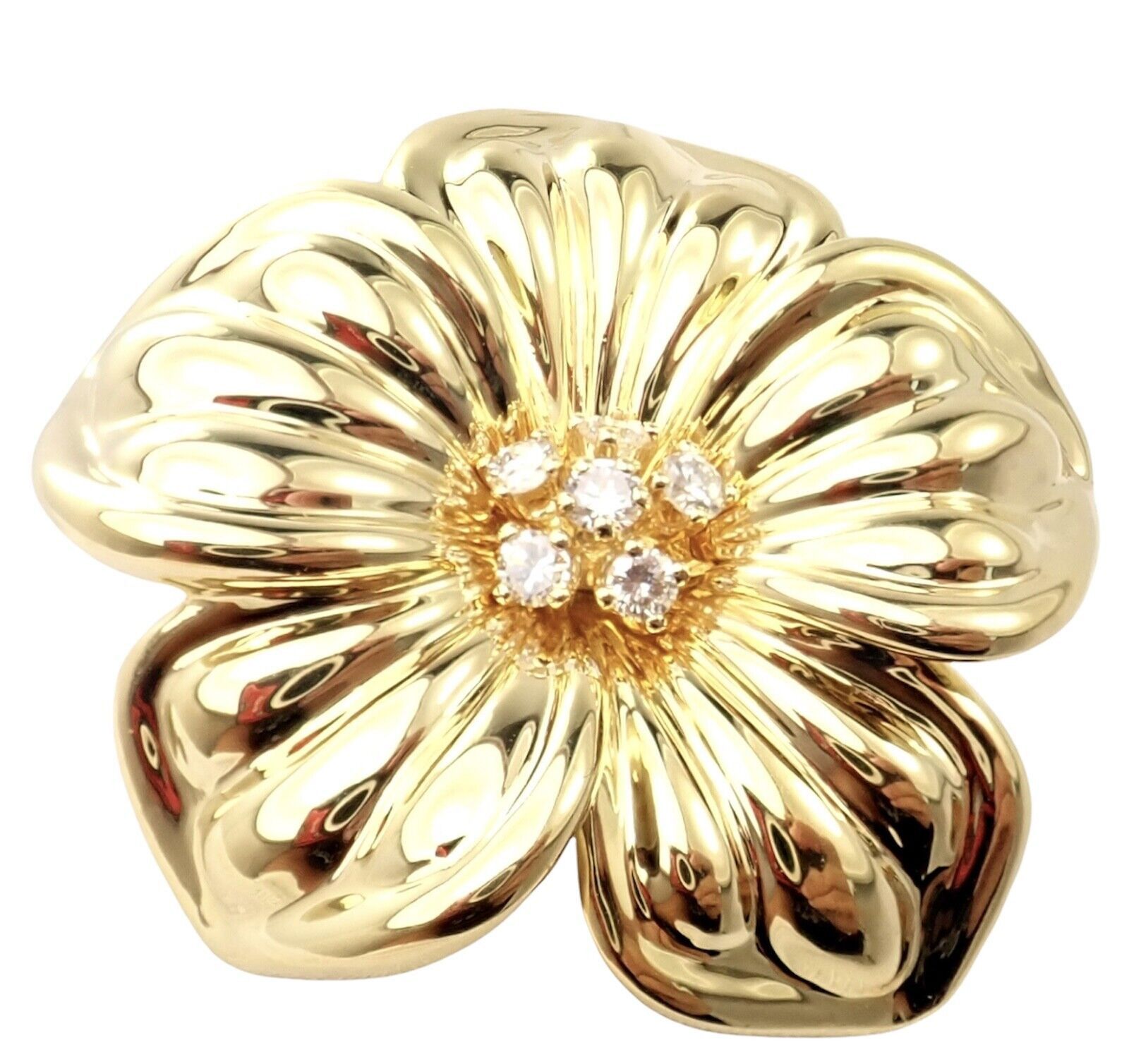 Van Cleef & Arpels Diamond 18k Yellow Gold Magnolia Flower Pin Brooch Size ONE SIZE - 10 Thumbnail