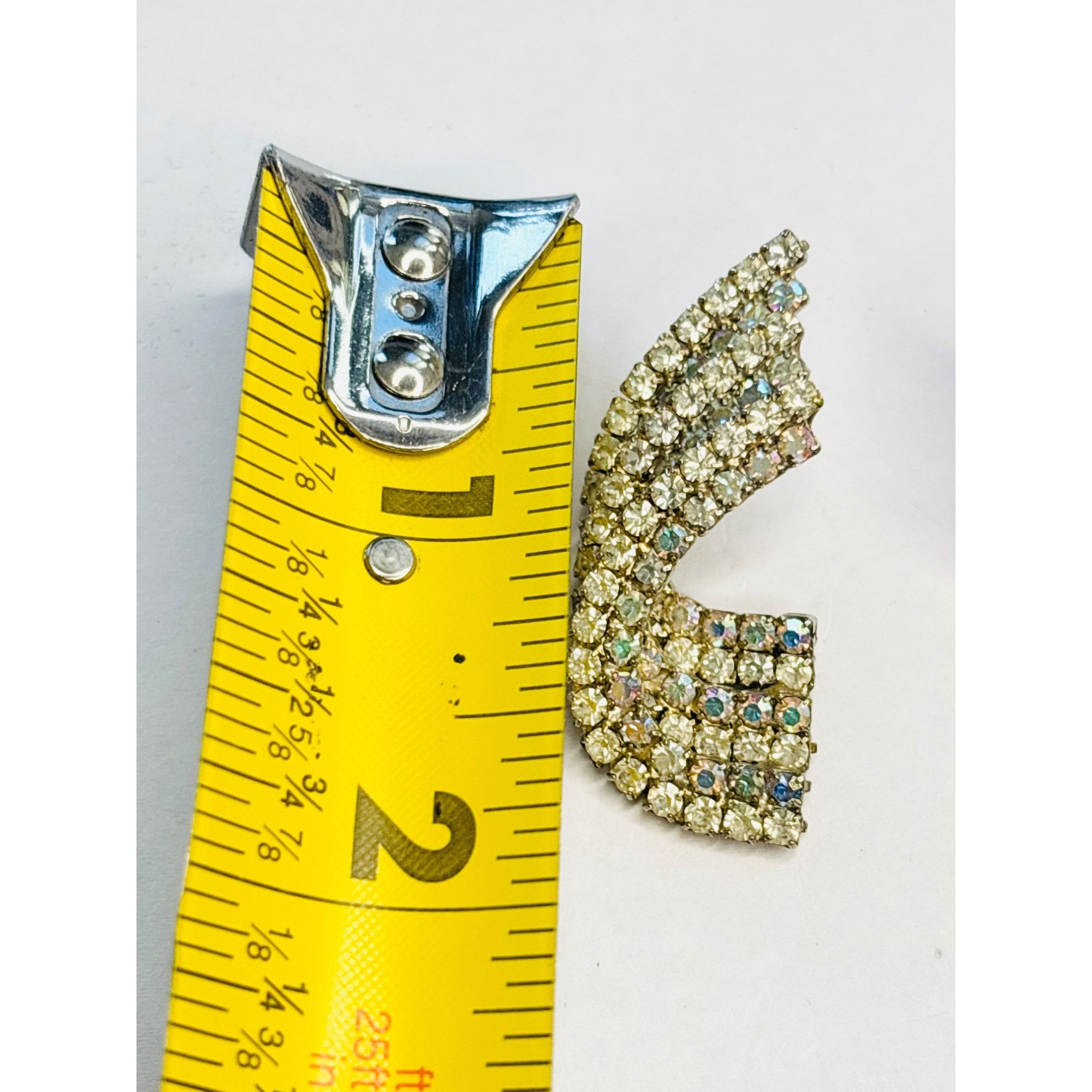 Other Vintage Rhinestone Statement Earrings Silver Tone Fan Shape Size ONE SIZE - 6 Thumbnail
