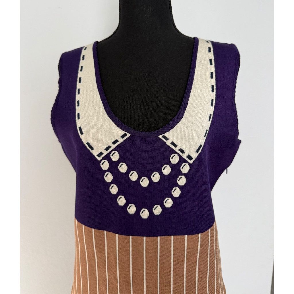 Zac Posen Zac Posen Le Spoke Knit Dress Sleeveless Purple Brown Ivory Size XL / US 12-14 / IT 48-50 - 2 Thumbnail