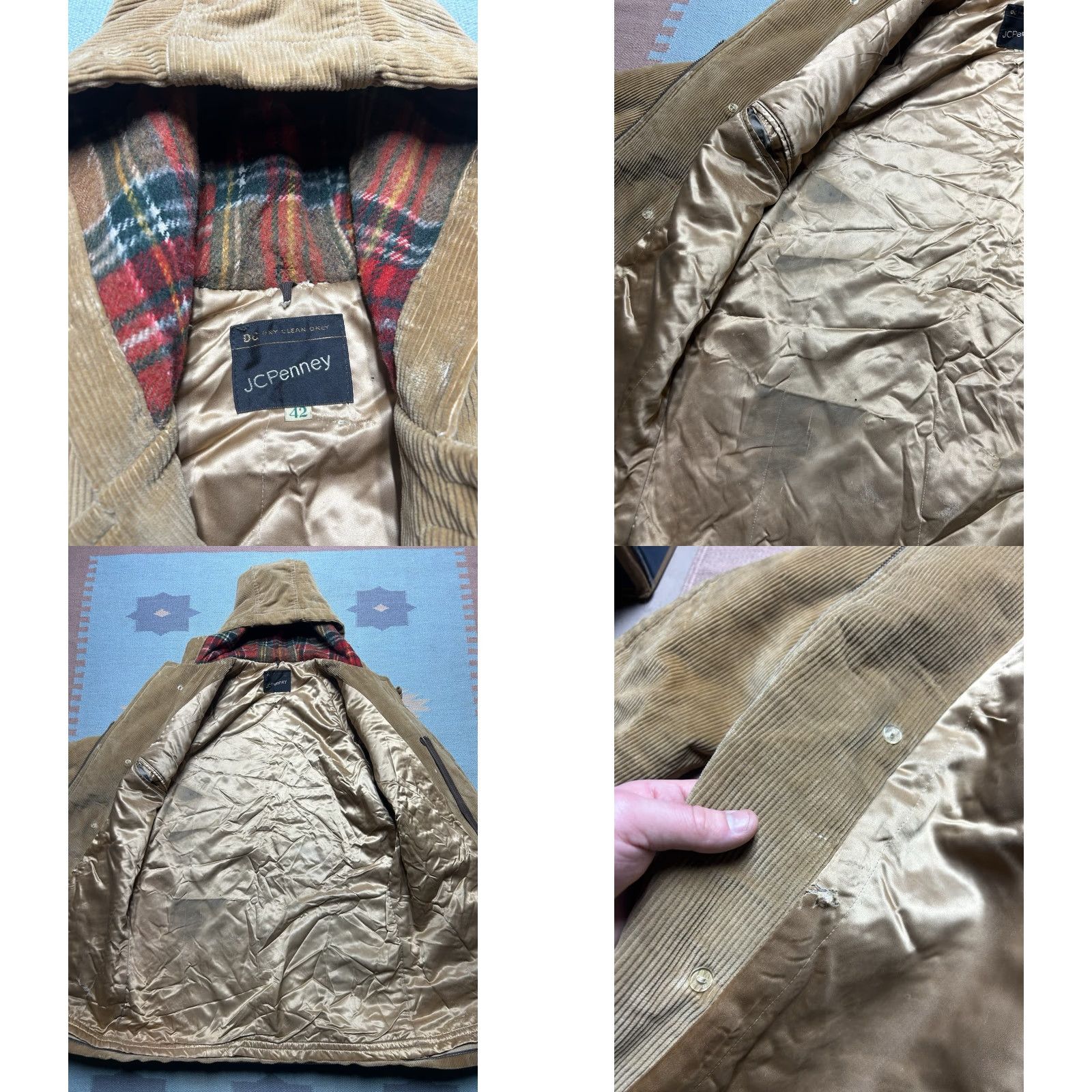 JCPenney VINTAGE JCPenney Corduroy Jacket Overcoat Hooded Lined Distressed Large 42 Men Jacket Corduroy Beige 70s Size US L / EU 52-54 / 3 - 10 Thumbnail