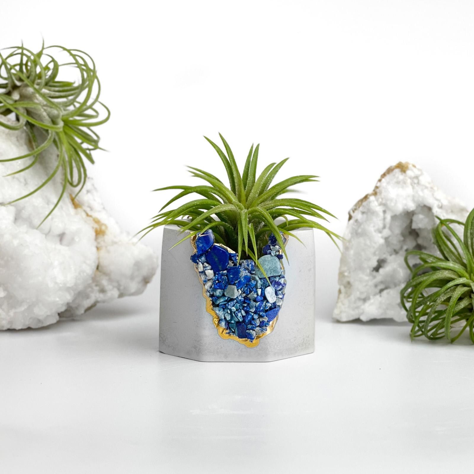 Other Lapis Lazuli Crystal Geode Planter | Concrete Succulent Pot Size ONE SIZE - 1 Thumbnail