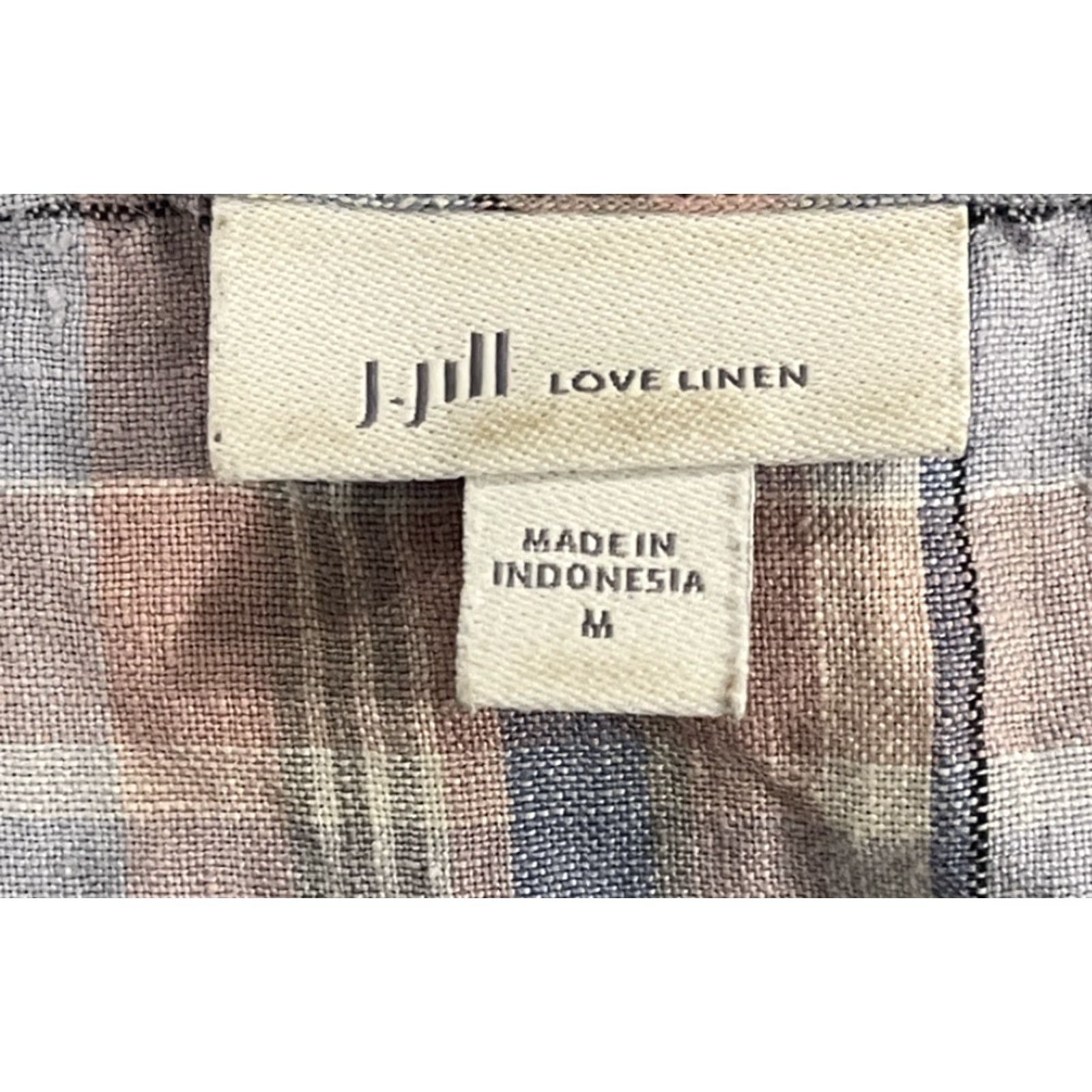 J. Jill J. Jill Love Linen Plaid Long Shift Dress Medium Pink Blue White V-Neck Long Sleeve Pockets Womens Size M / US 6-8 / IT 42-44 - 4 Thumbnail