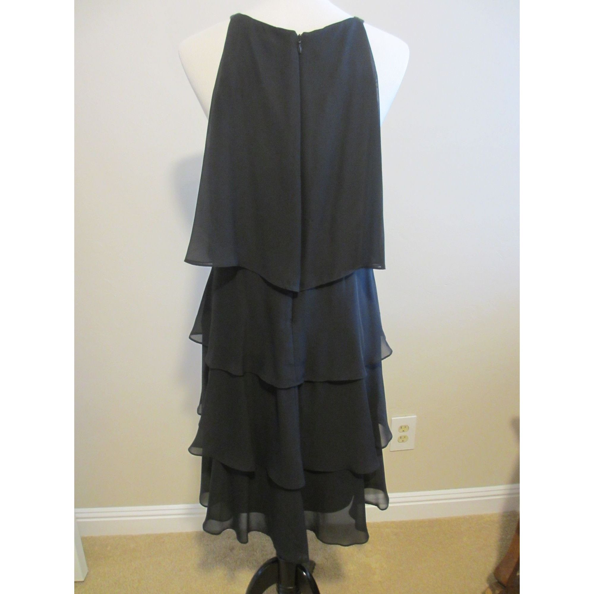Other S.L. Fashions Black Sleeveless Tiered Chiffon Dress W/ Rhine Size XL / US 12-14 / IT 48-50 - 4 Thumbnail
