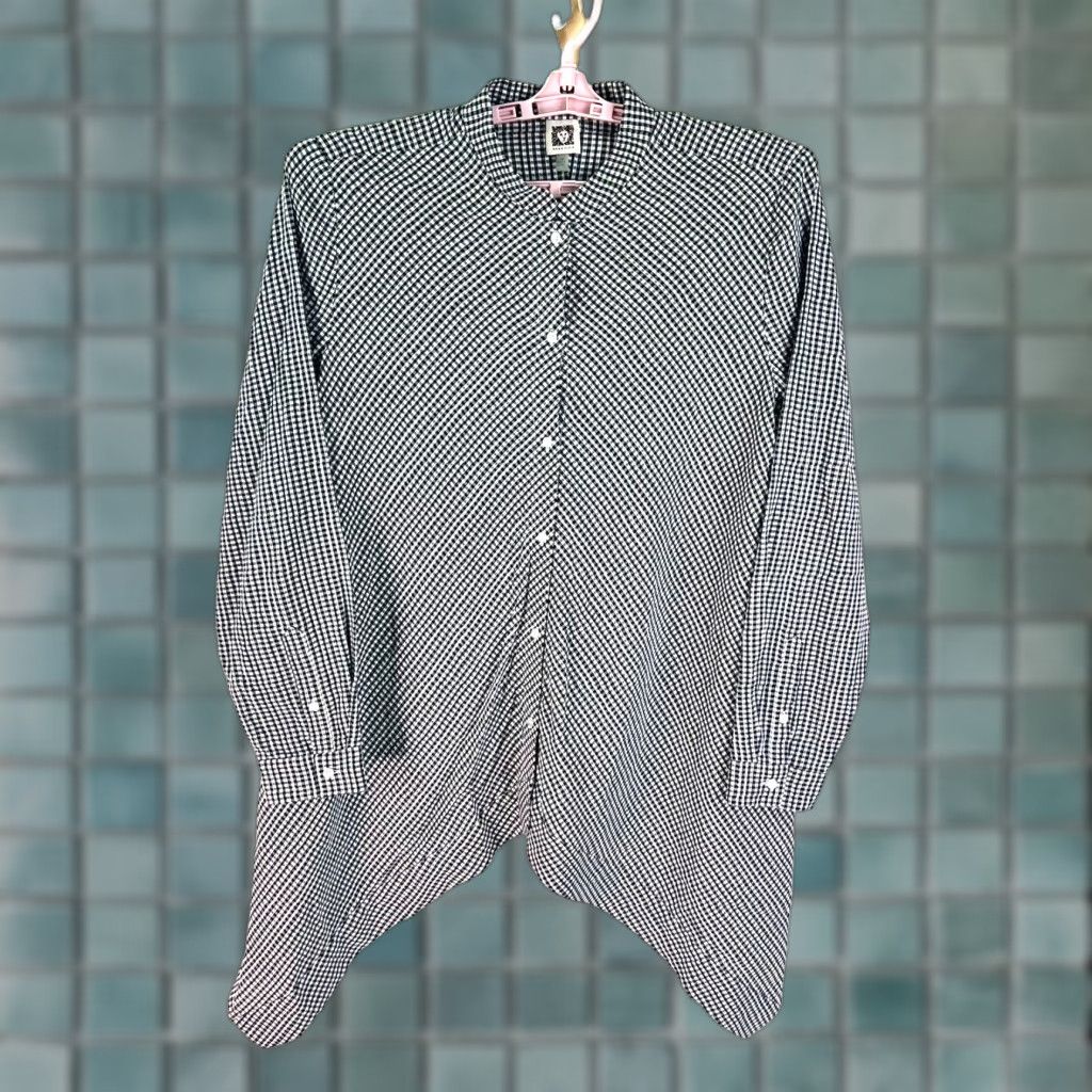 Anne Klein Anne Klein Tunic Top Women's Plus Size 14 Plaid Button Up Black White Sharkbite Casual Business Workwear Shirt Womens Size XL / US 12-14 / IT 48-50 - 1 Thumbnail