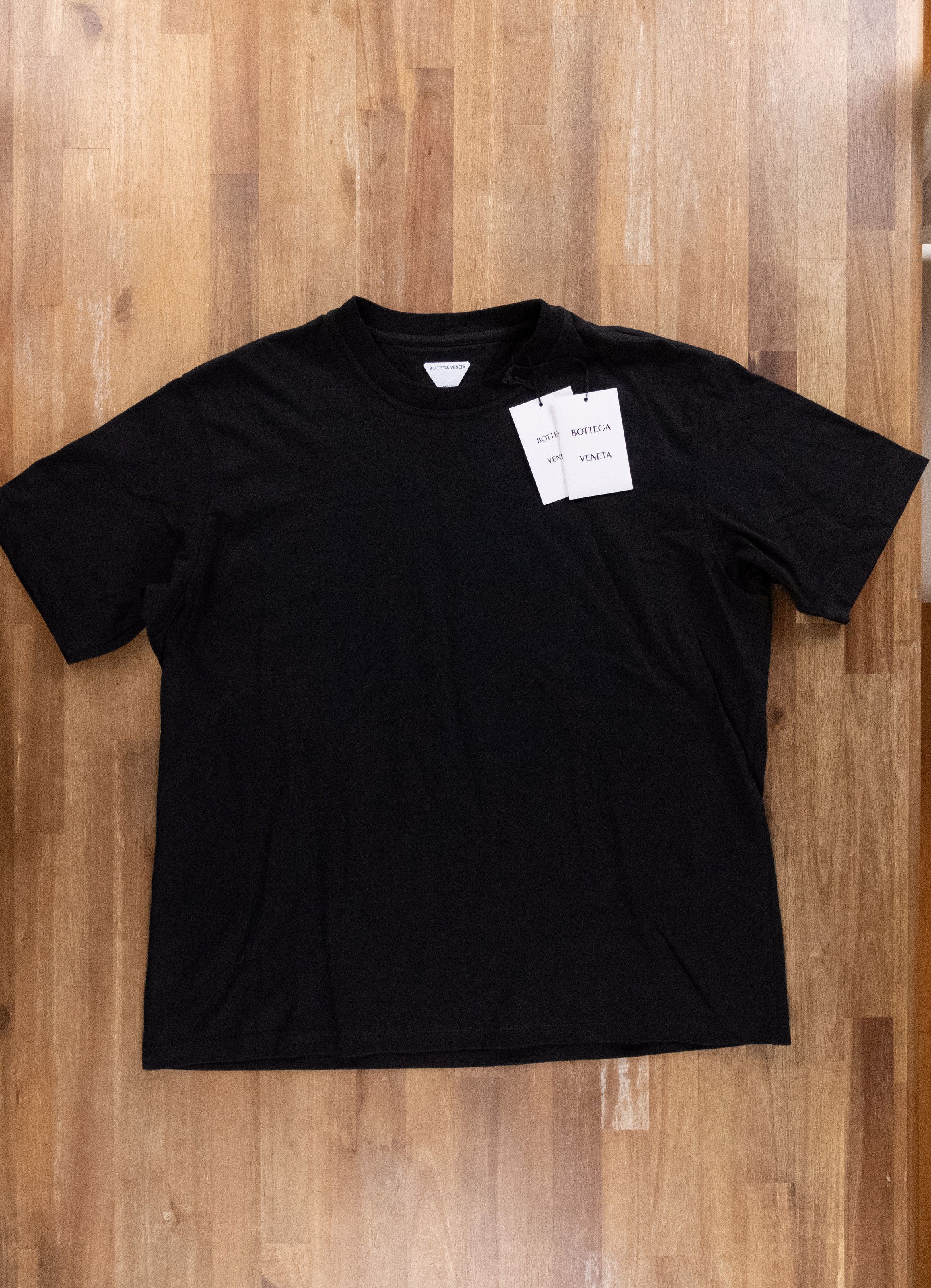 image of Bottega Veneta Sunrise Solid Black Cotton T-Shirt Medium, Men's