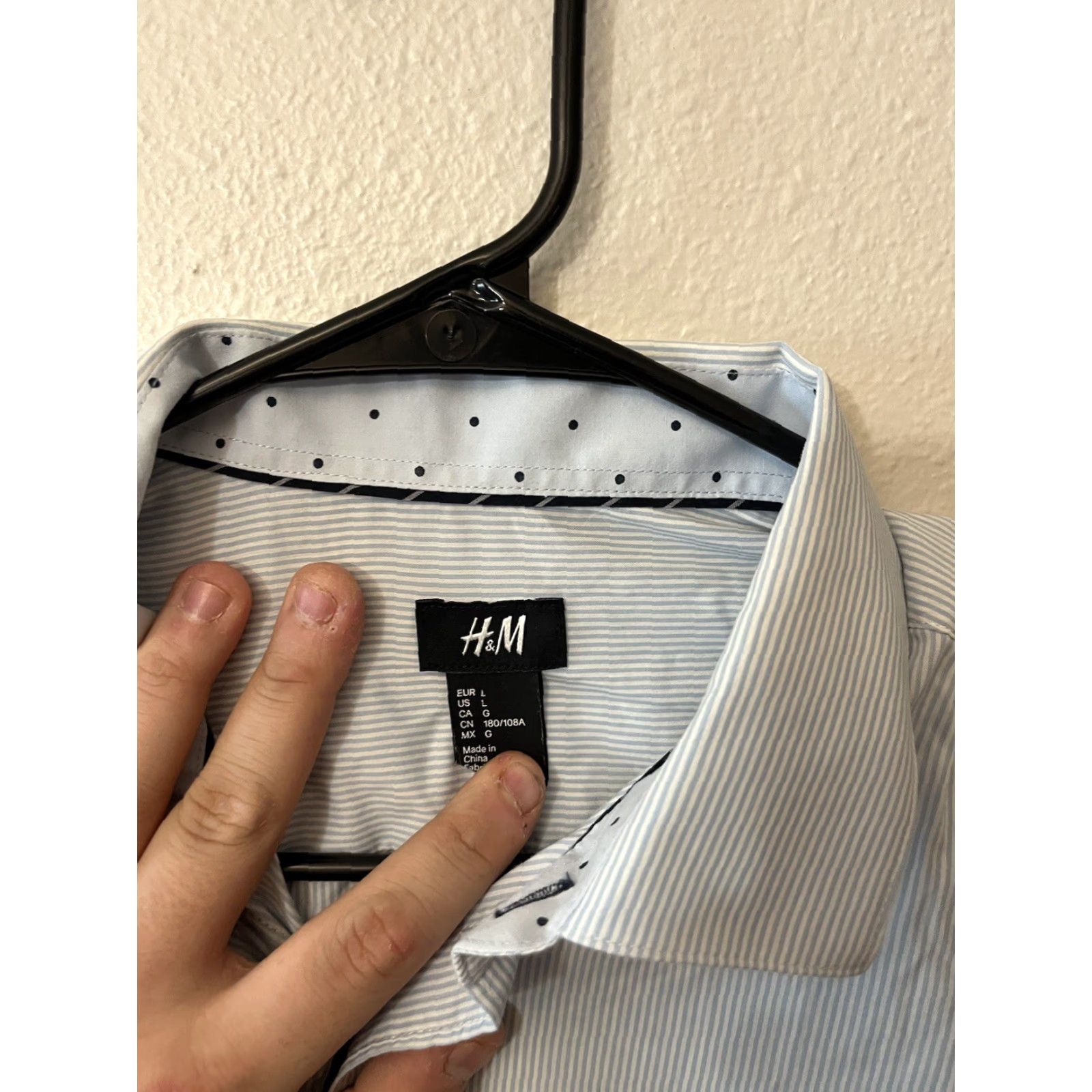 H&M H&M Blue Striped Long Sleeve Button-Up Shirt Adult Large Classic Mens Size 42R - 2 Thumbnail