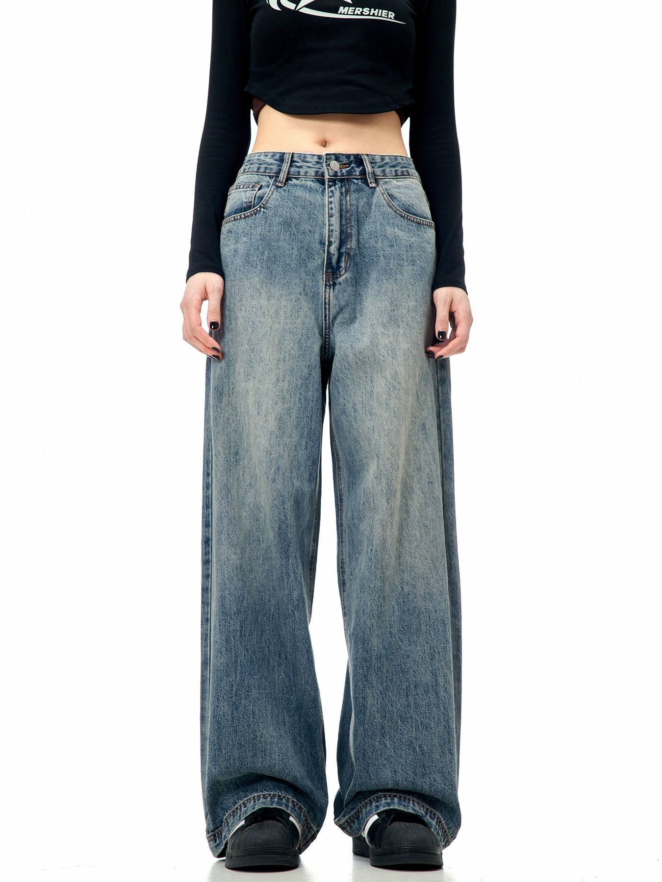 Jean Retro men's loose simple cleanfit casual blue straight jeans Size US 32 / EU 48 - 1 Thumbnail