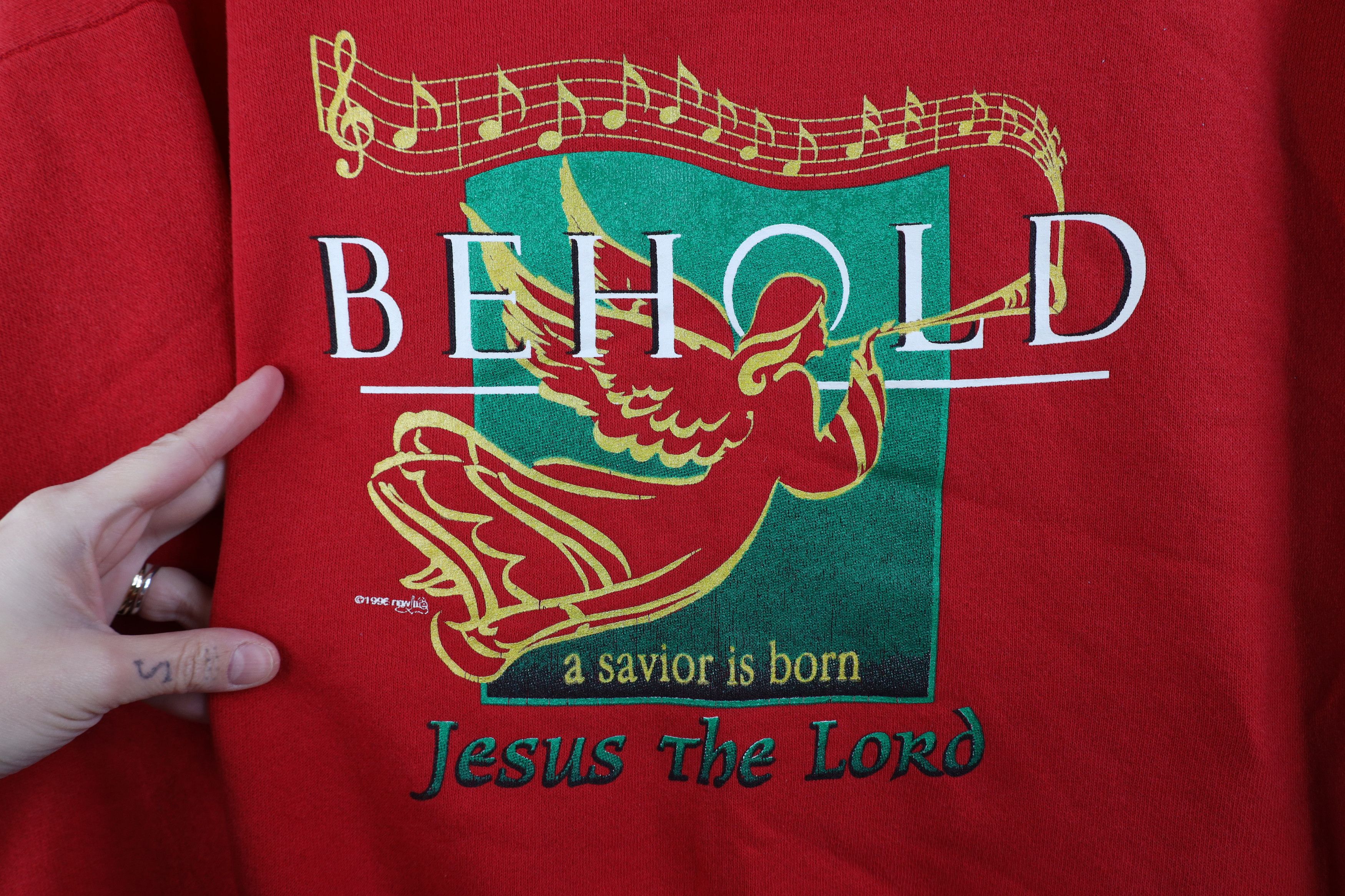 Vintage Vintage 90s Christian Behold A Is Born Jesus Sweatshirt Size XL / US 12-14 / IT 48-50 - 4 Thumbnail