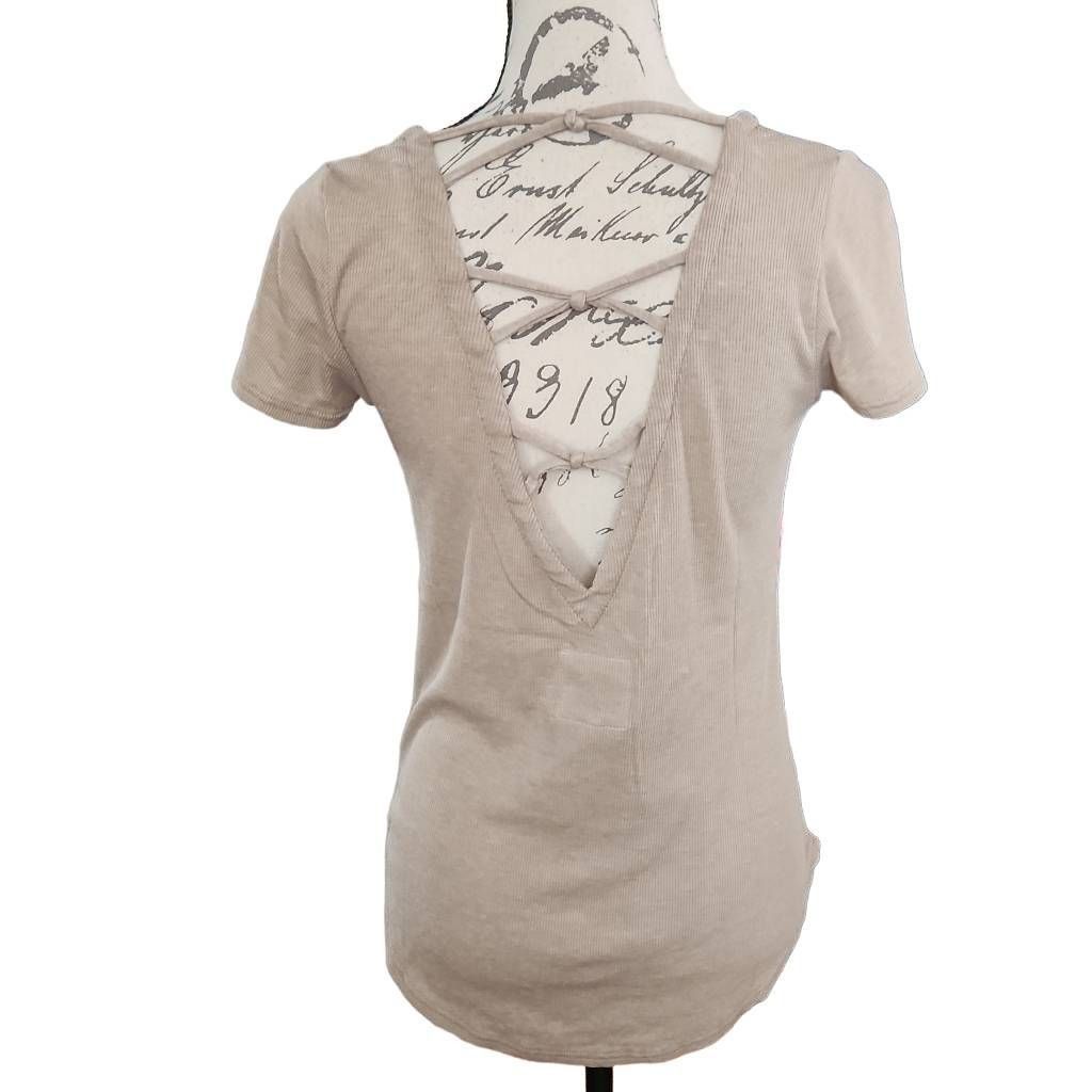 Chaser Brand Chaser Ladies Size Medium Beige Soft Ribbed Top with Lace up Size M / US 6-8 / IT 42-44 - 7 Thumbnail