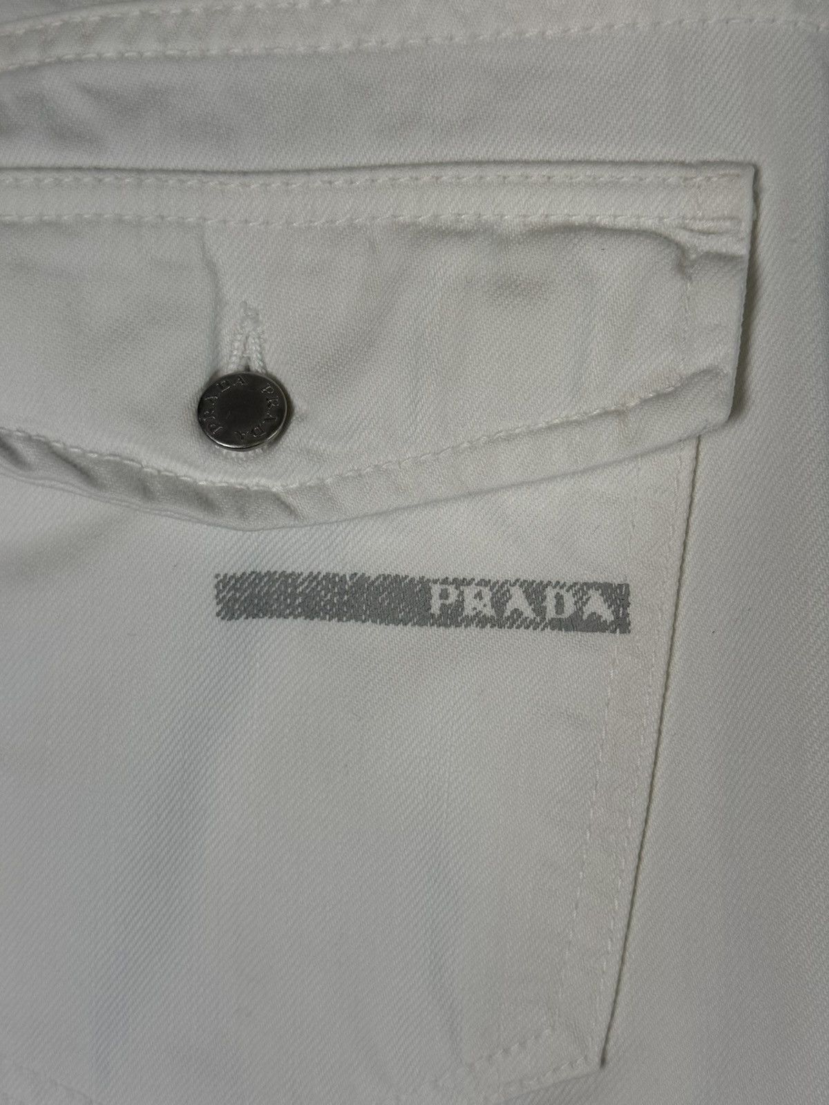 Prada Prada White Cropped Denim Pants Capri Trousers Logo Detail Size 31" - 5 Thumbnail