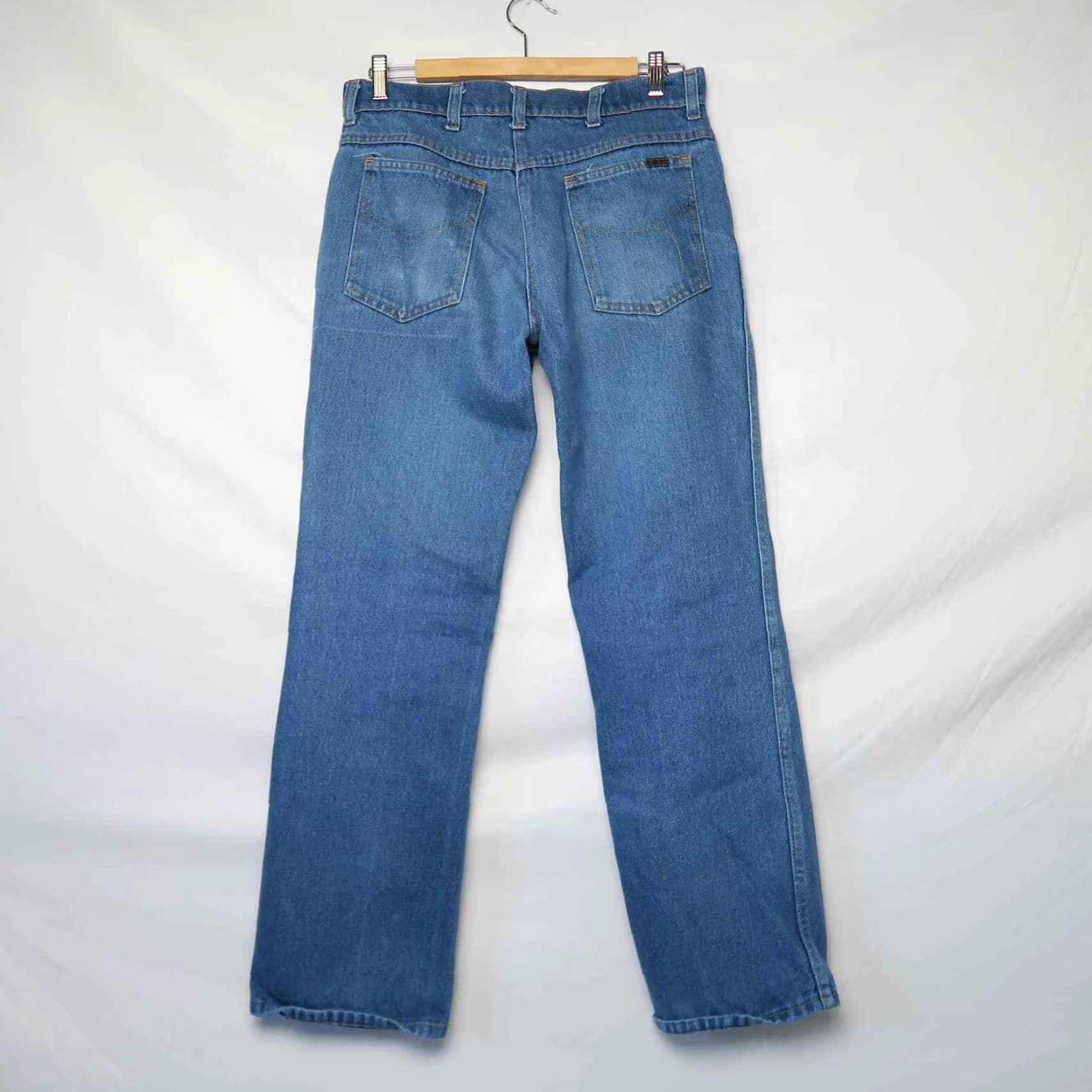 Denime VINTAGE Roebuck's 70s Blue Denim Jeans - 31 Men's Straight Leg, Medium Wash, Casual Cotton, 1970s - Mens 31 Size US 31 - 4 Thumbnail