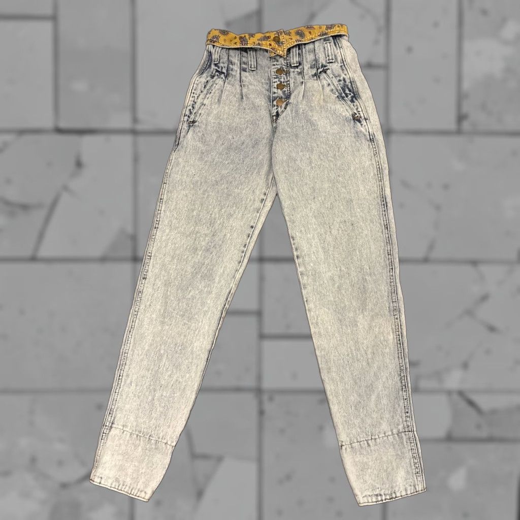 VINTAGE Get! Jeans By Elie Denim Blue Acid Wash High Rise Mom Style Tapered 1990s Juniors Girls Size 7 Inseam 29 Color Blue Womens/Girls