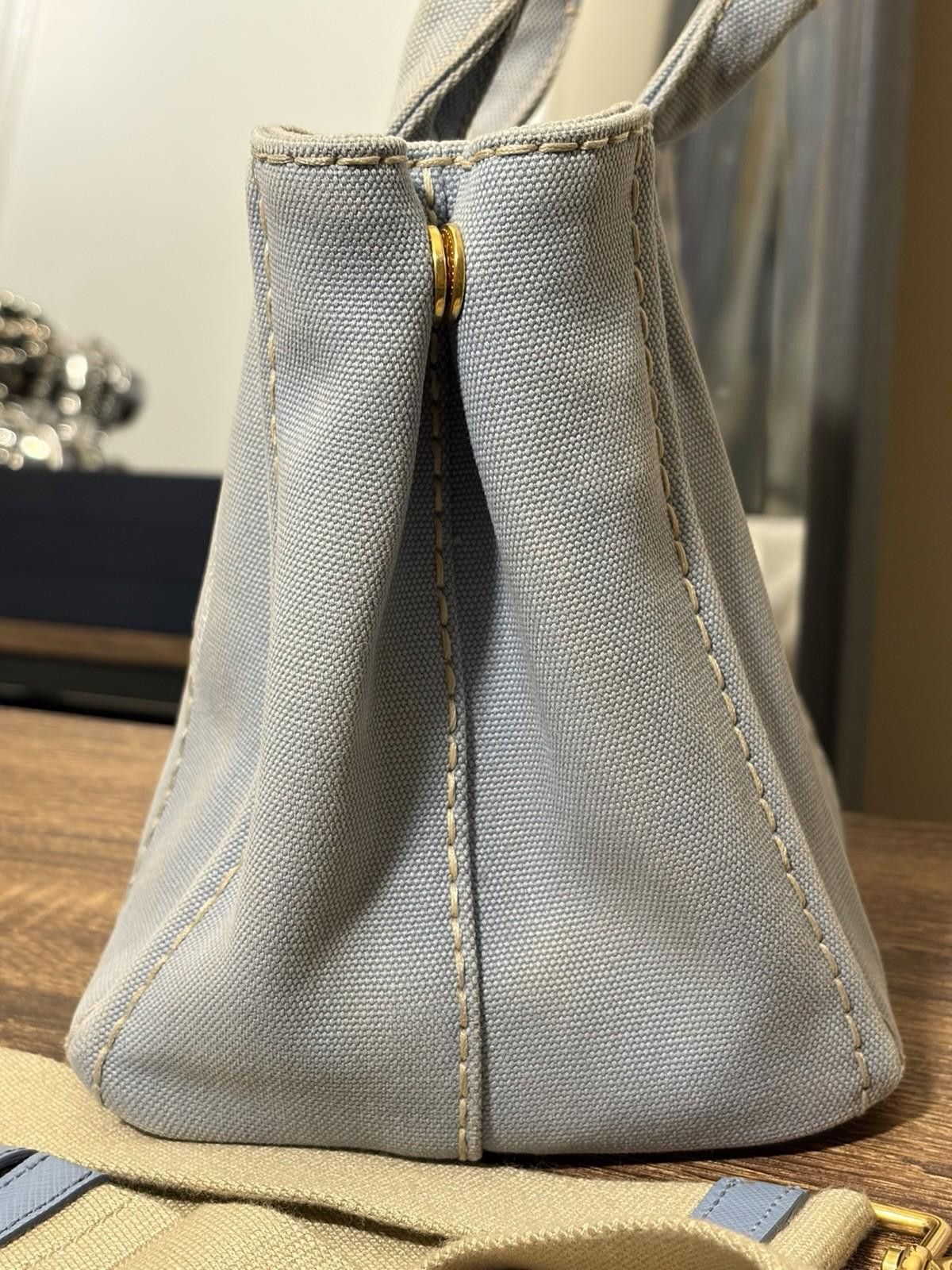 Prada Prada Canapa Light Blue Canvas Hand Tote Bag W Strap/Card Size ONE SIZE - 8 Thumbnail
